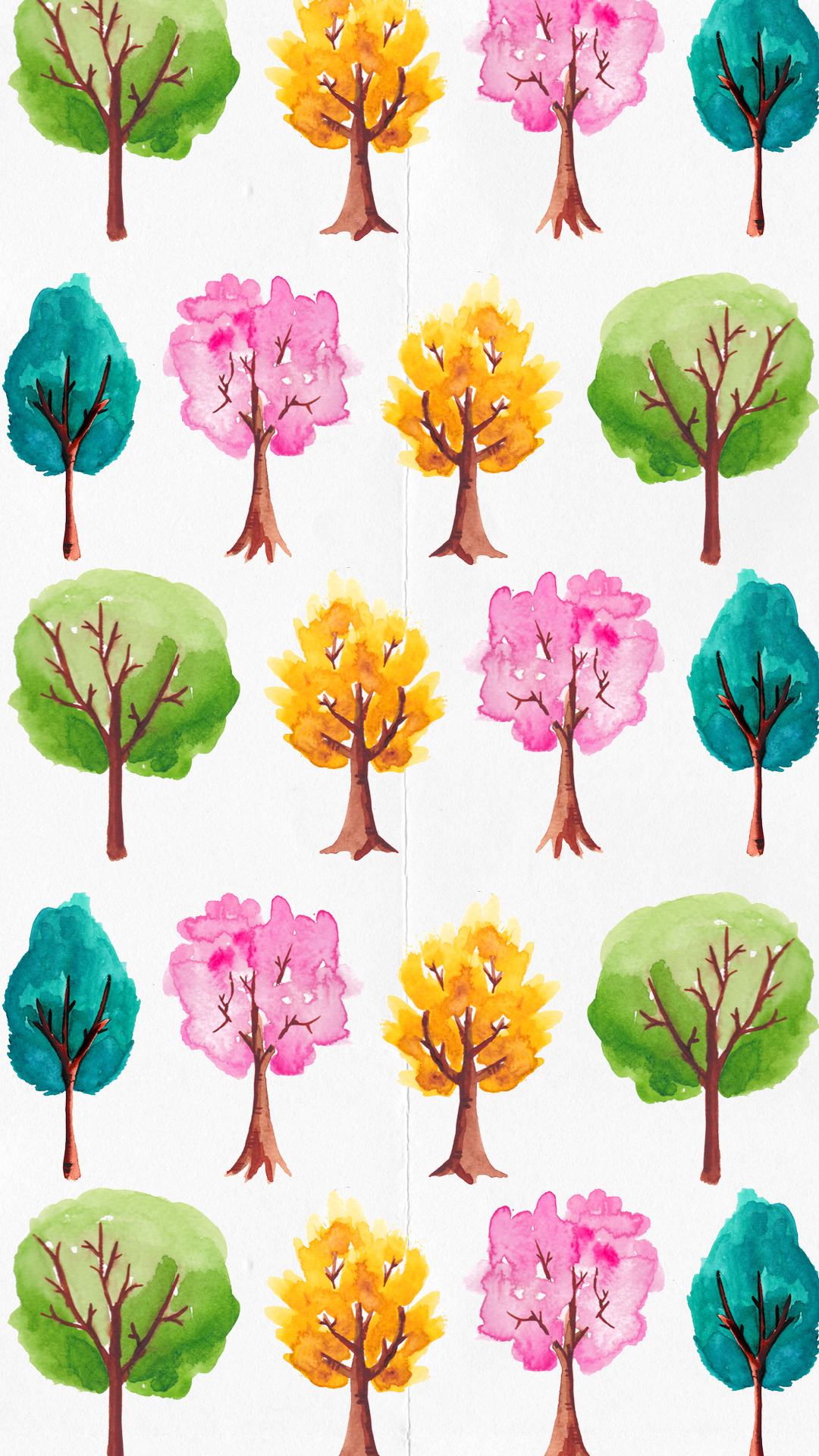 Alberi acquerello colorati pattern, 1080x1920 Full HD Verticale, iPhone Pro