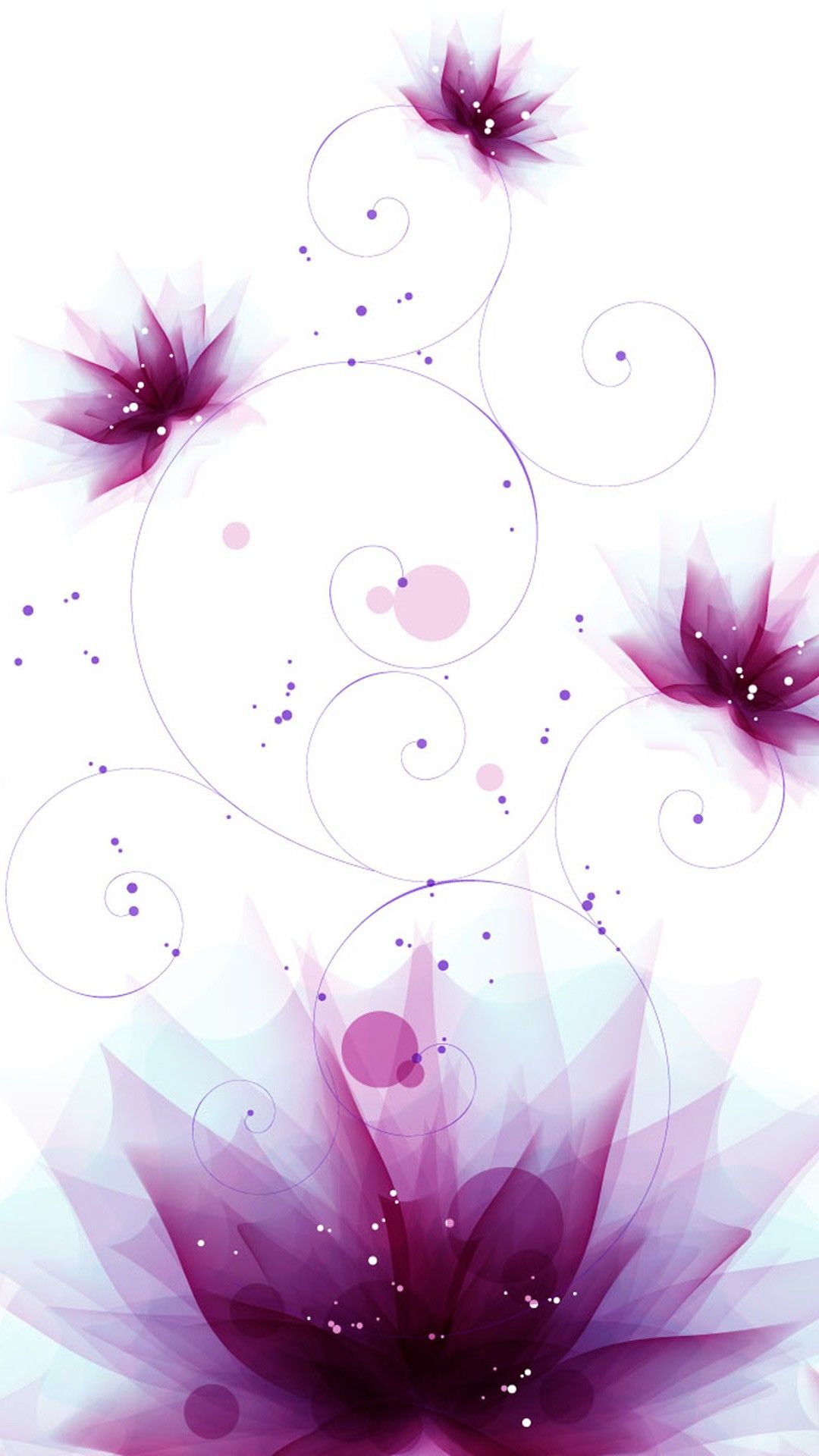 Fiori astratti viola e spirali, 1080x1920 Full HD Verticale, iPhone Plus