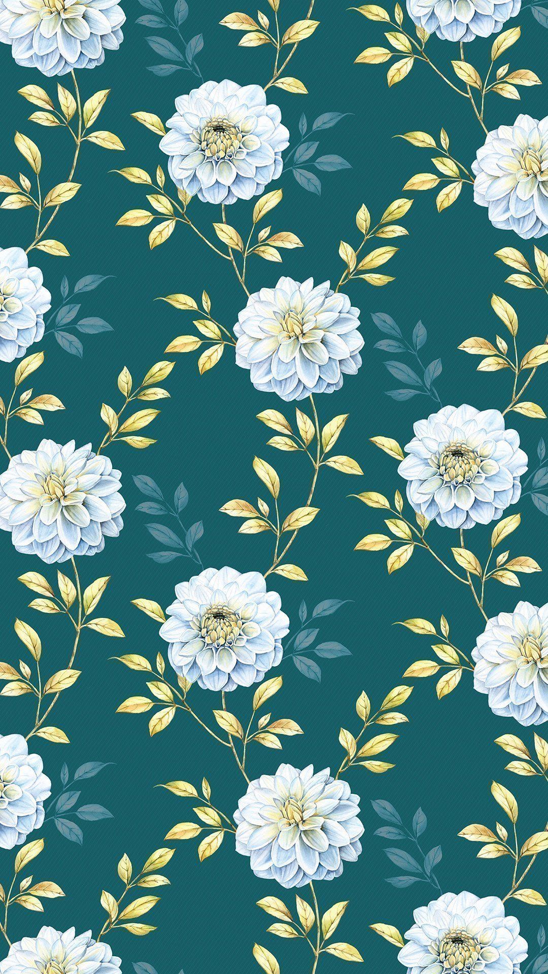 Fiori bianchi su verde smeraldo, 1080x1920 Verticale, iPhone Plus