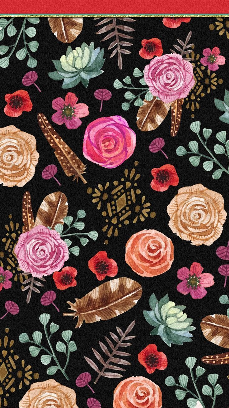 Fiori e piume su nero, 736x1308 Full HD Verticale, iPhone