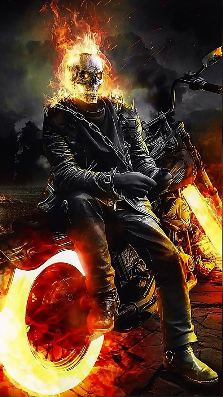Ghost Rider fiammeggiante su moto, 720x1280 Full HD Verticale, iPhone