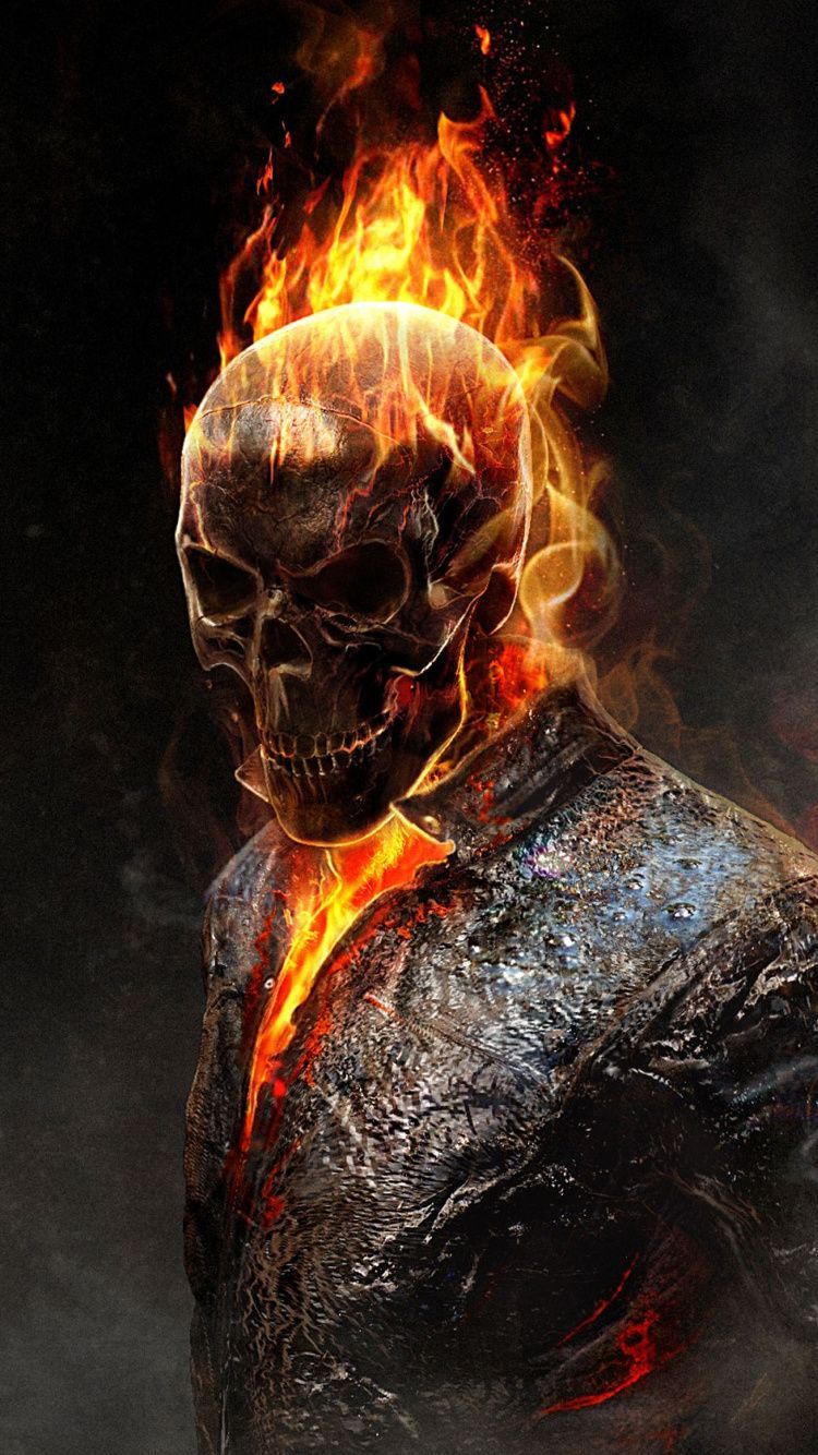 Teschio in fiamme, Ghost Rider, 750x1334 Verticale, Mobile
