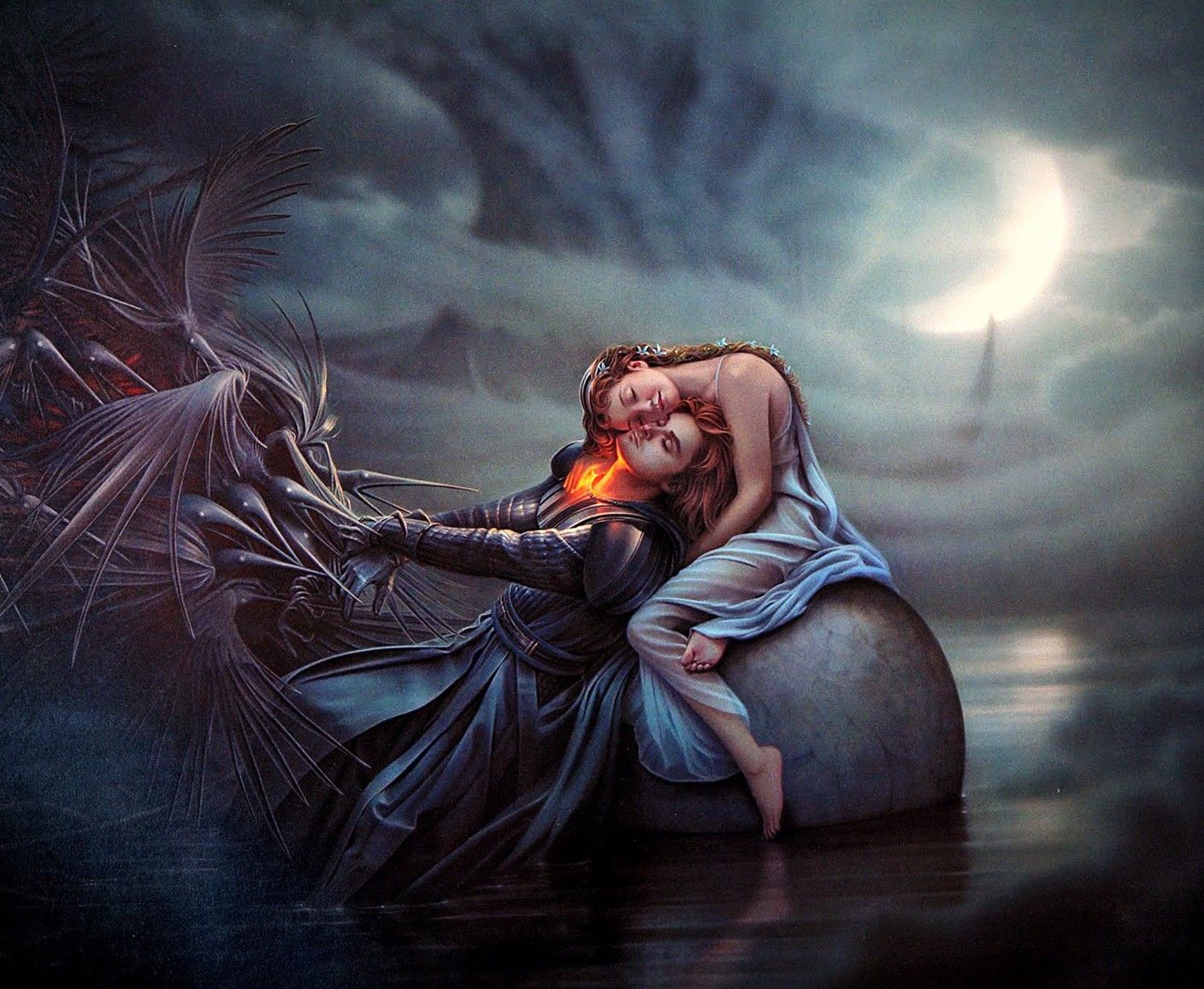 donna e guerriero fantasy notturno, sfondi per Telefono, 1414x1162 HD, Desktop