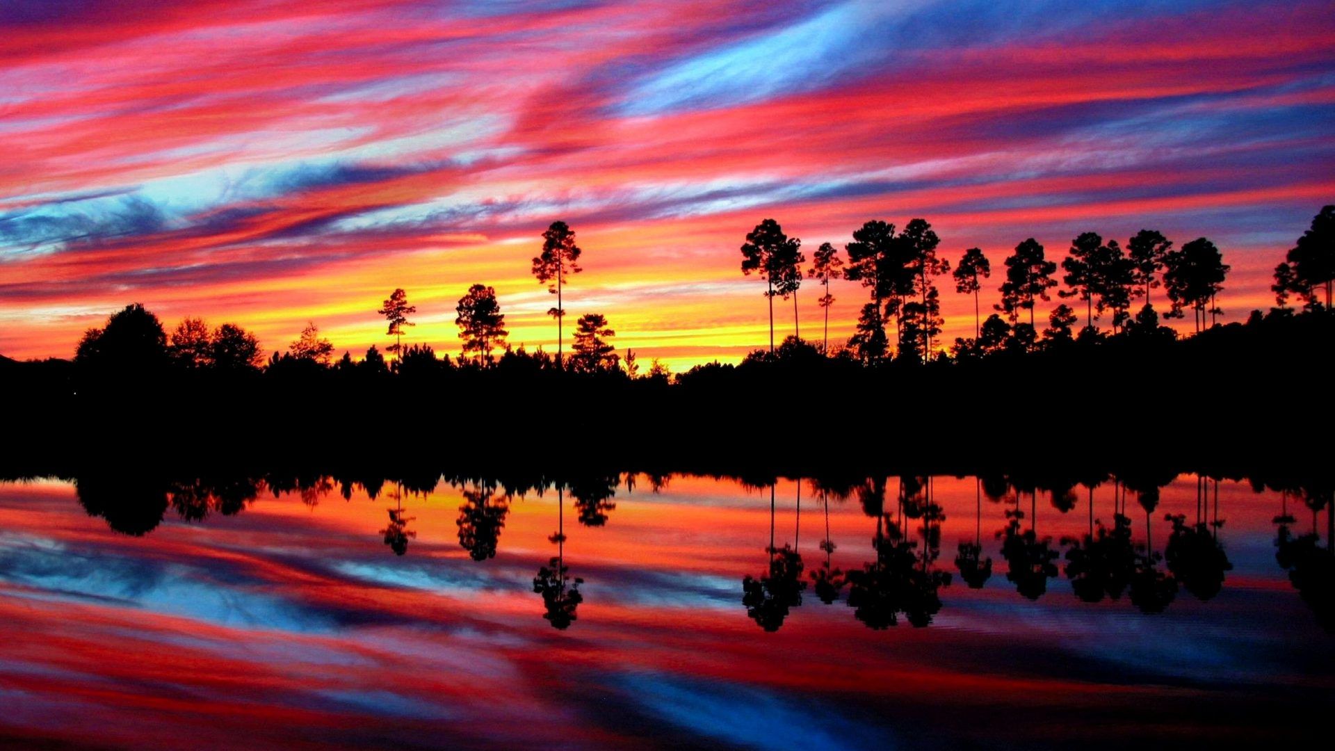 Tramonto colorato sul lago, sfondi per Telefono, 1920x1080 Full HD, PC Desktop