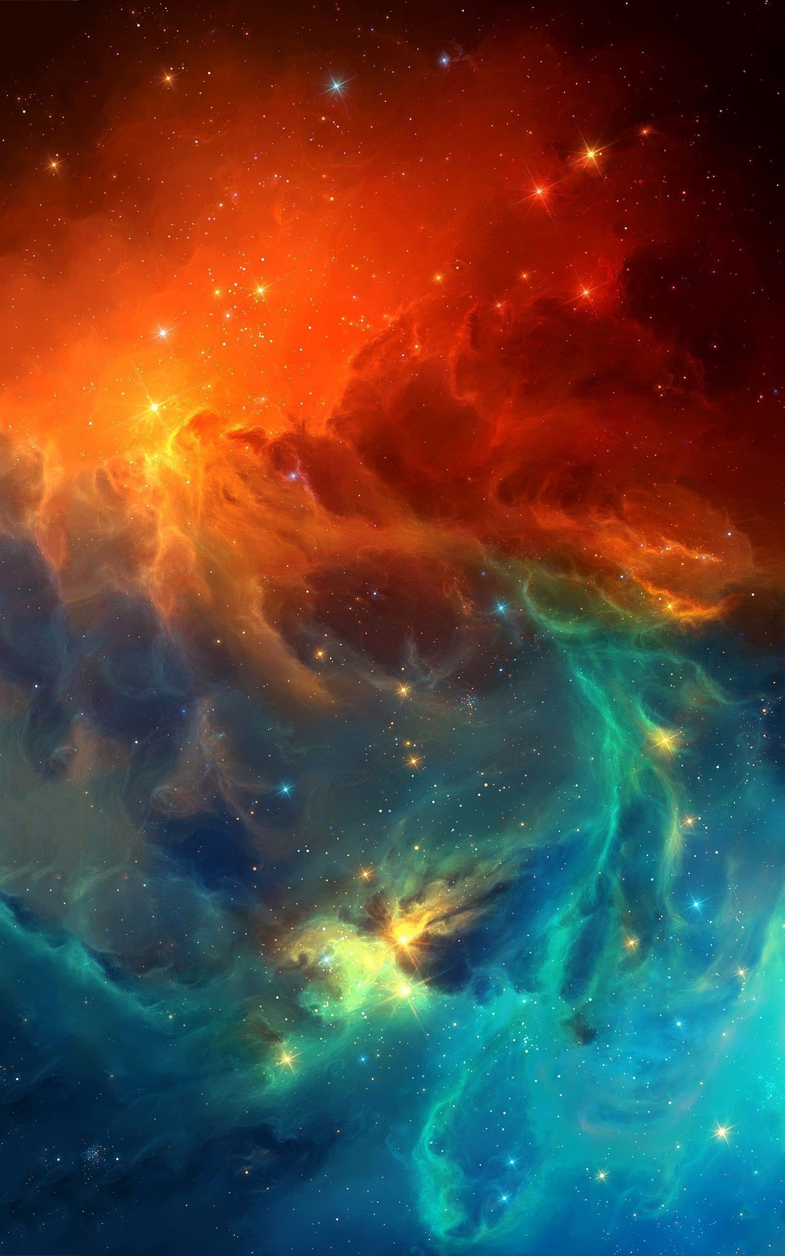 Nebulosa spaziale arancione blu, sfondi per Telefono, 1600x2560 Verticale, Mobile