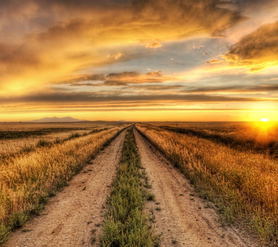 Tramonto su strada sterrata campagna, sfondi per Telefono, 960x854 HD, iMac