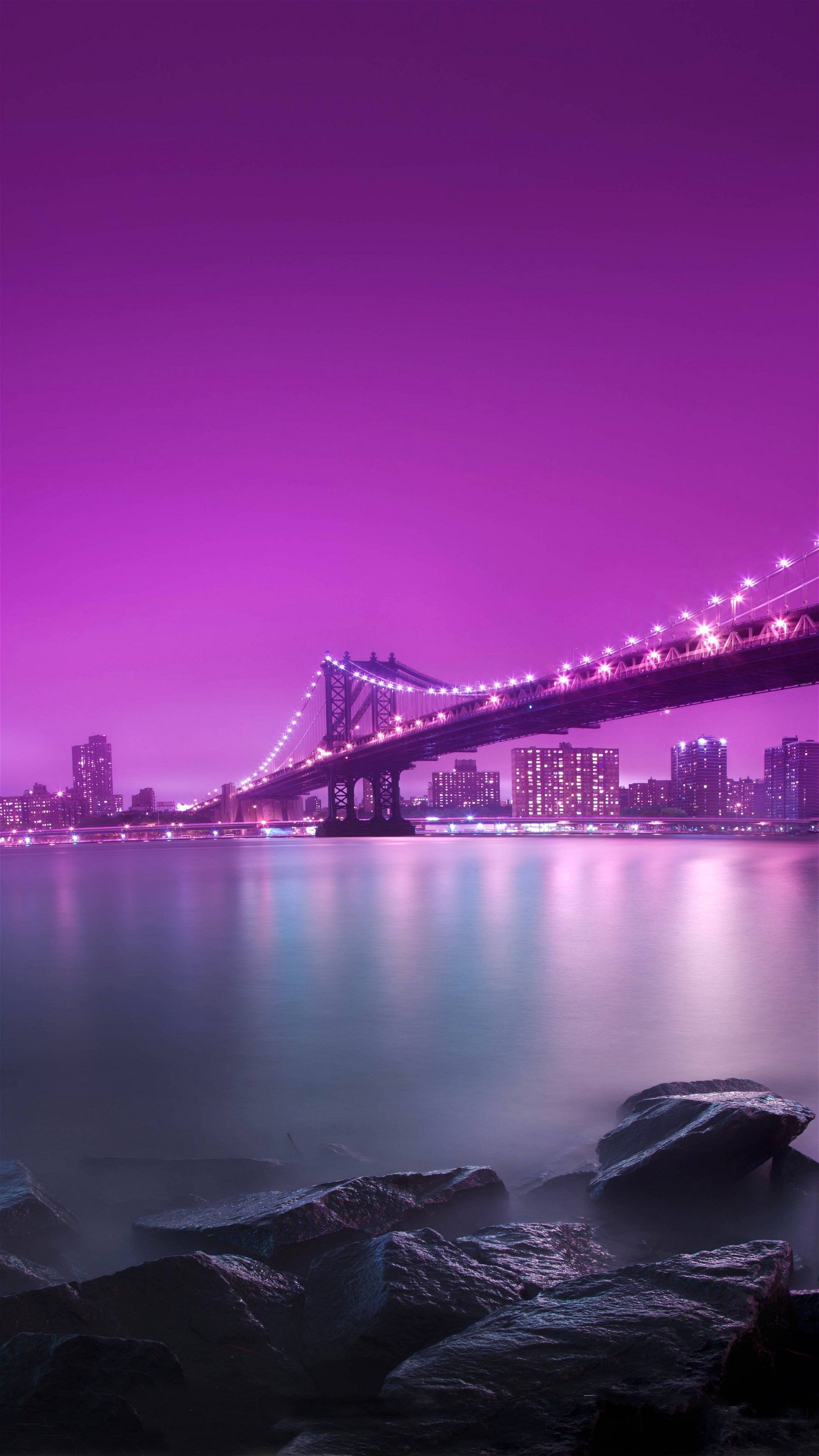 Ponte cittadino notturno viola, sfondi per Telefono, 2160x3840 Full HD Verticale, Smartphone