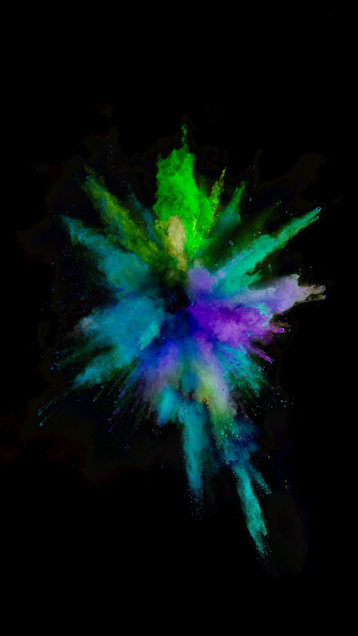 Esplosione polvere colorata su nero, sfondi per Telefono, 1242x2208 Verticale, Mobile