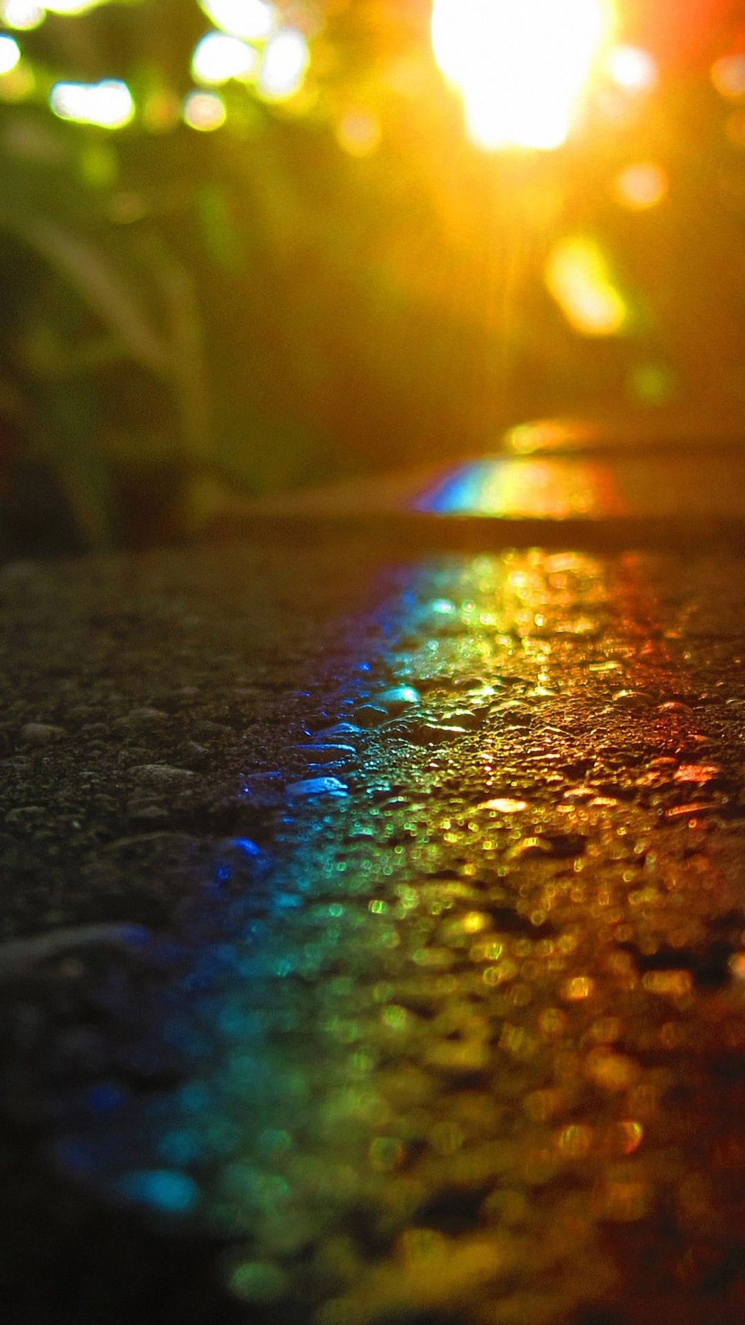 Strada bagnata con luce arcobaleno, sfondi per Telefono, 1080x1920 Verticale, Mobile