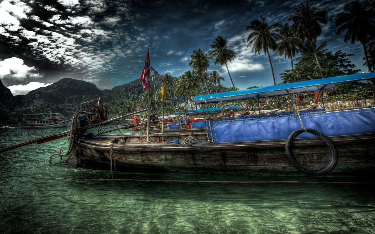 Barca tailandese HDR baia tropicale, 1280x800 720p, Laptop