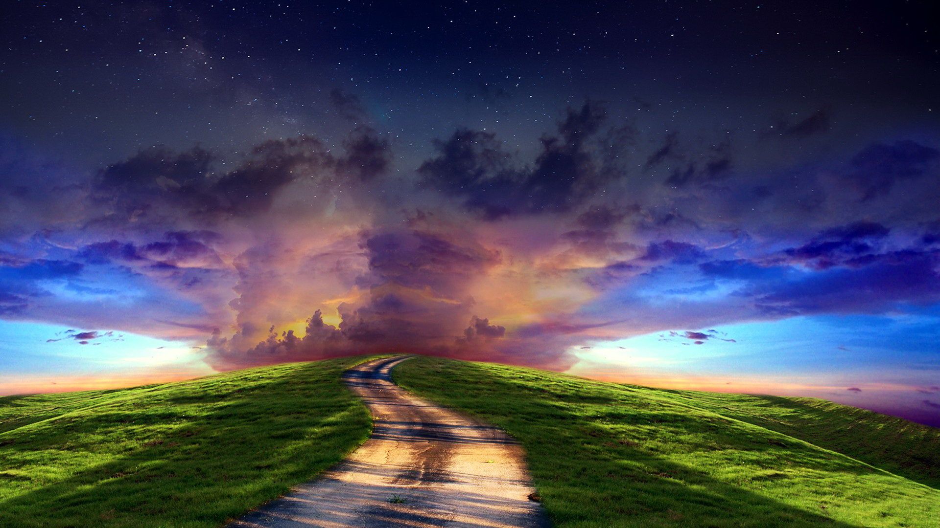 sentiero collina cielo fantasy, 1920x1080 Full HD, PC