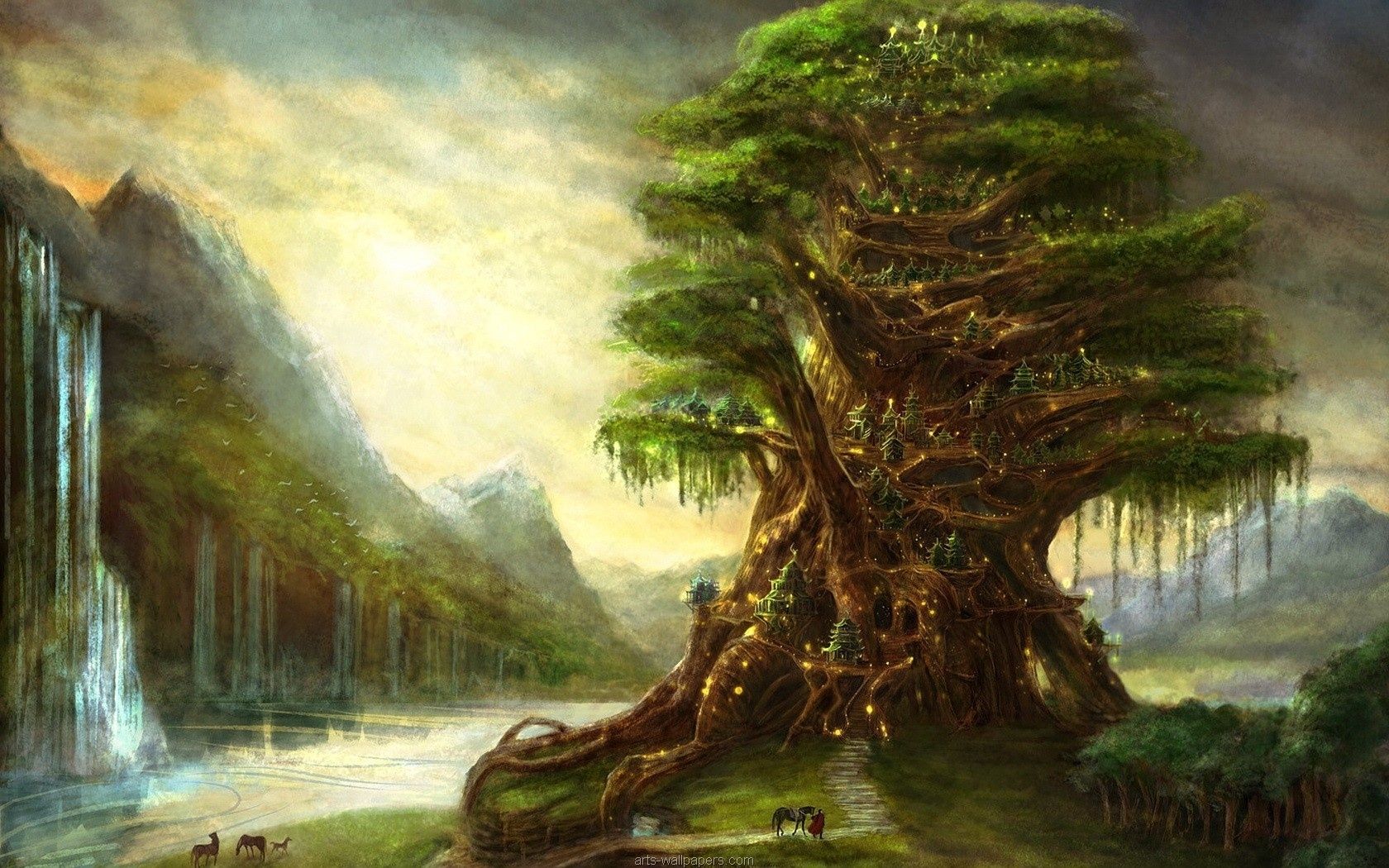 Albero fantasy gigante con cascata, 1680x1050 HD Ready, Acer Nitro