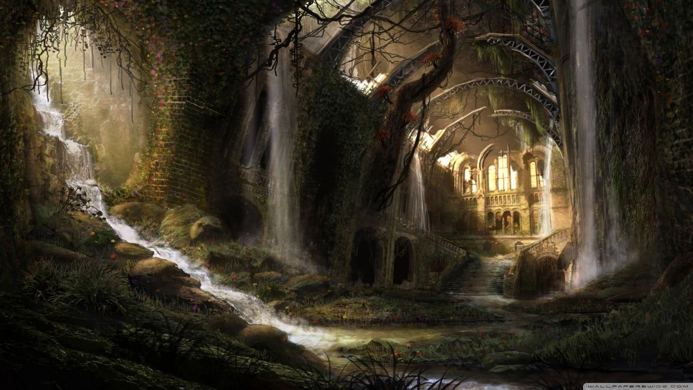 Rovine fantastiche nella foresta, 1366x768 720p, PC