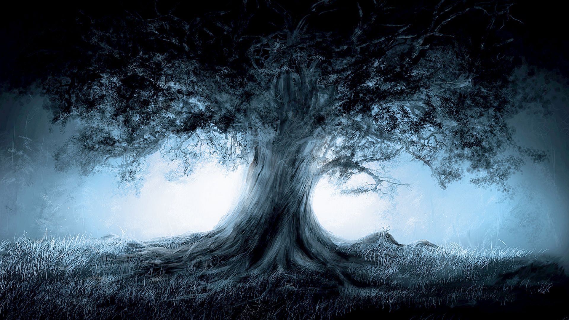 Albero fantasy notturno blu, 1920x1080 1080p, PC