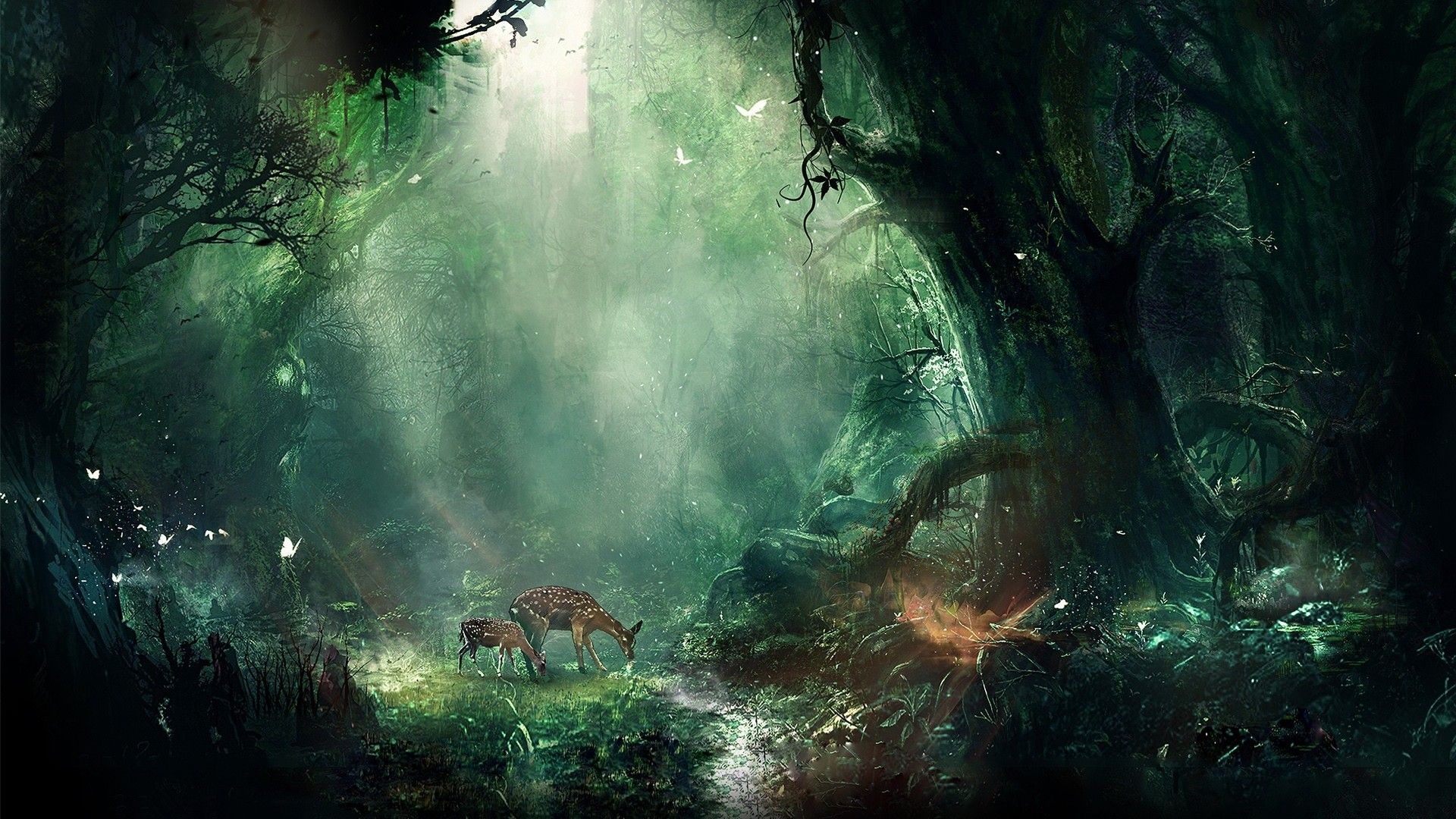 Foresta fantasy con volpe, 1920x1080 1080p, Desktop