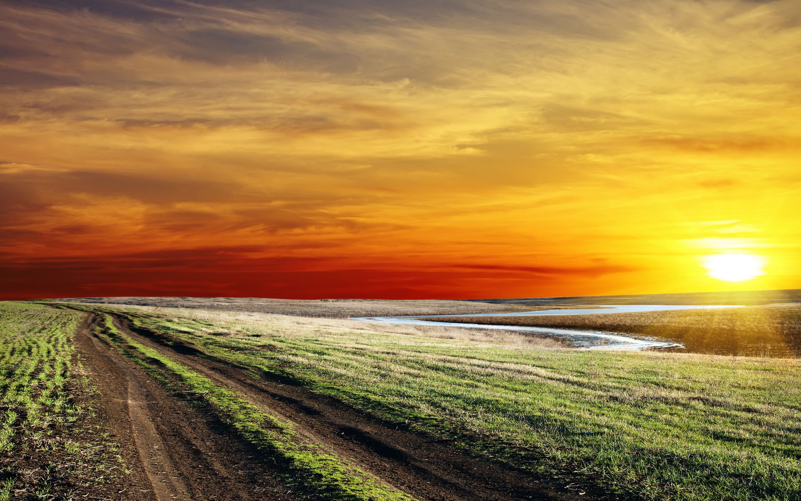 Tramonto su strada di campagna, 2560x1600 WQXGA, Desktop