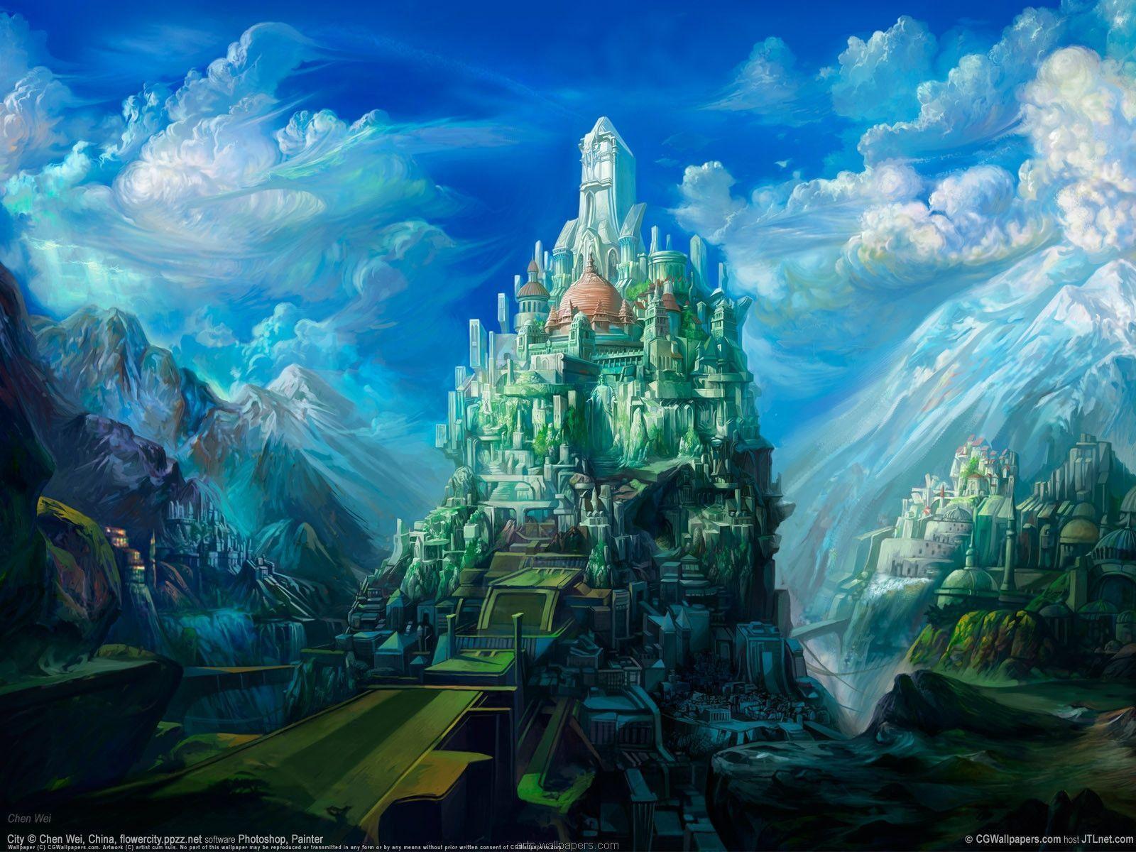 Castello fantasy tra montagne, 1600x1200 HD, Laptop