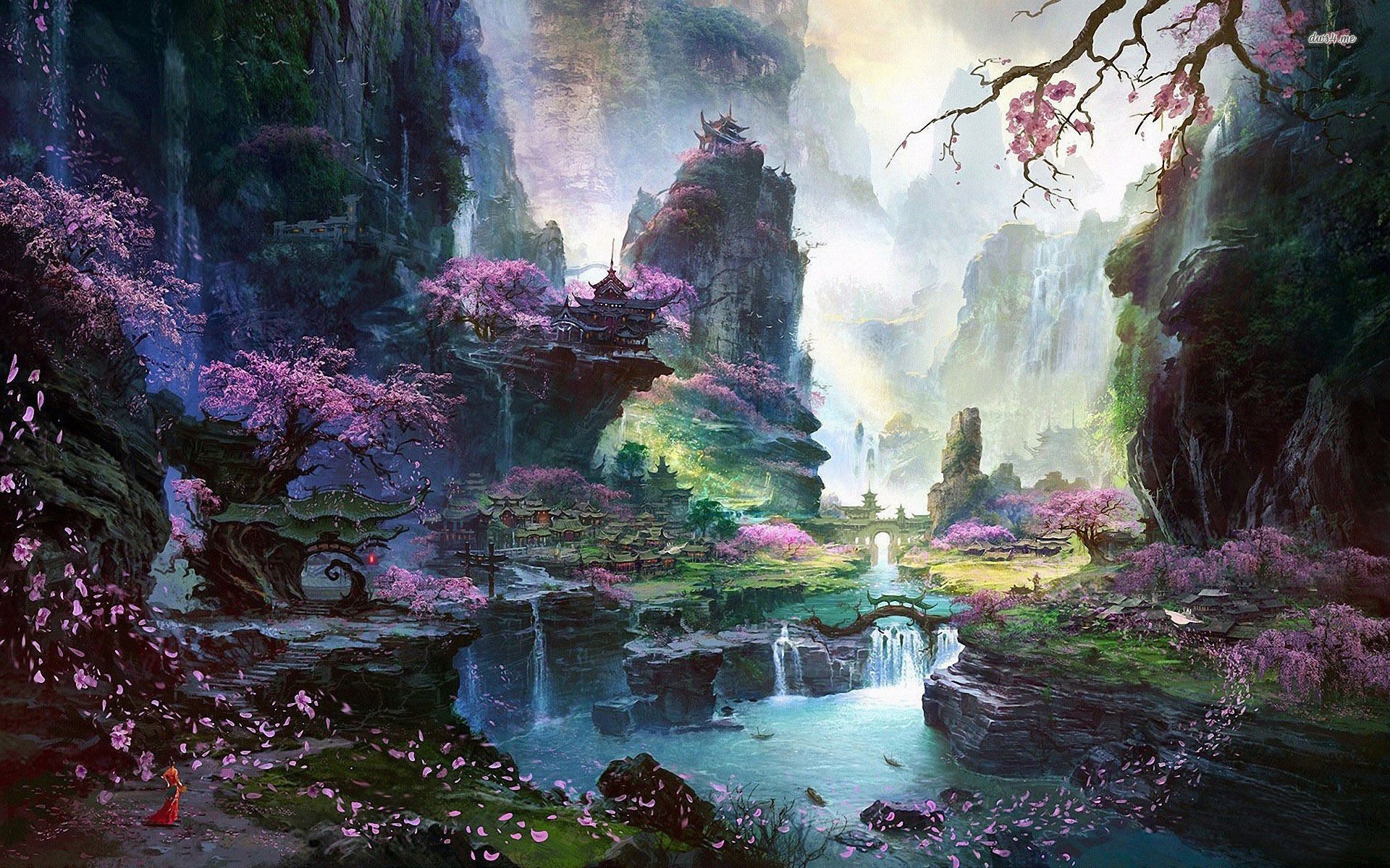 paesaggio fantasy montagne fiorite, 1920x1200 WUXGA, PC