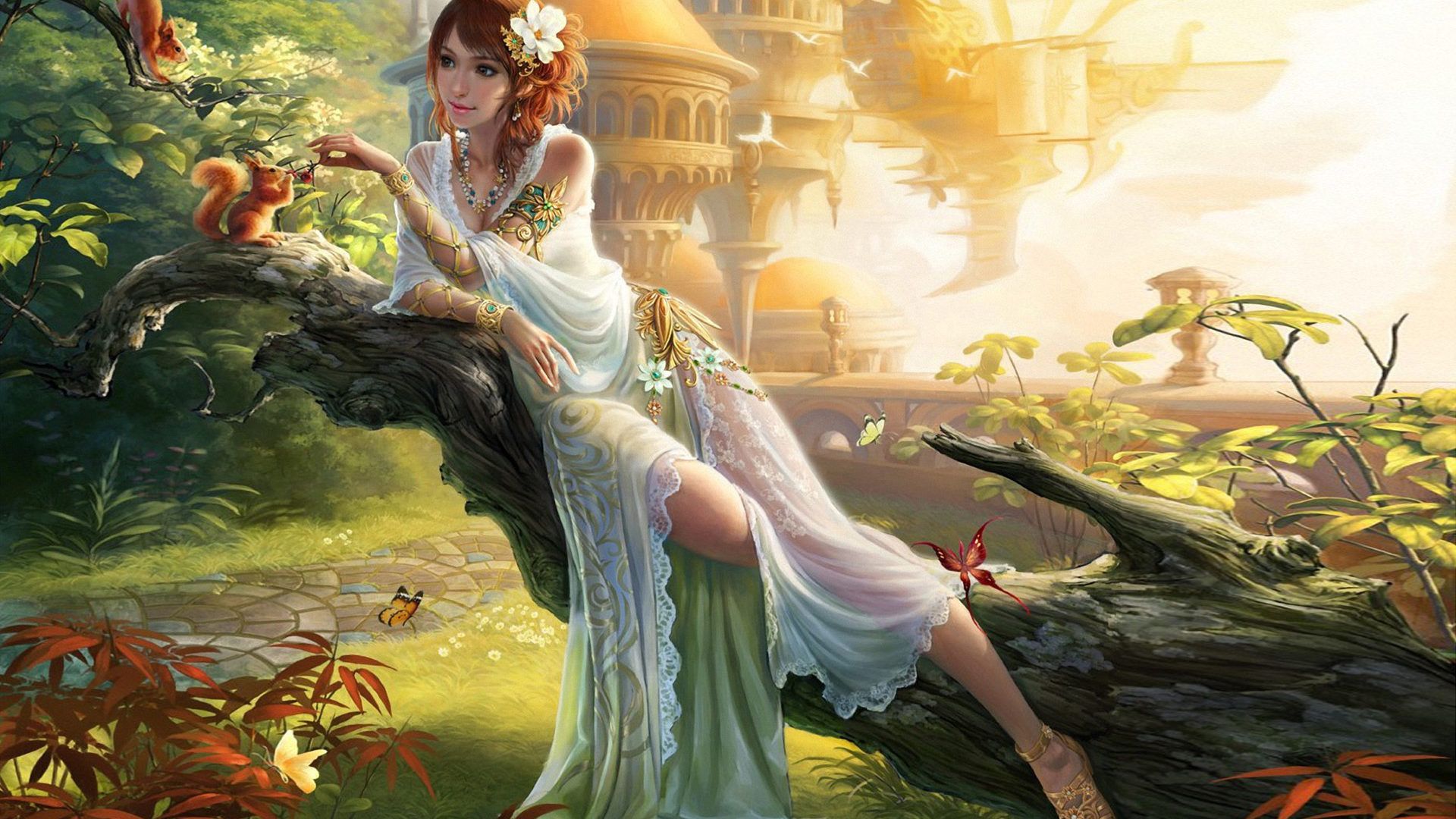 Principessa con fiori tra capelli, 1920x1080 Full HD, PC Desktop