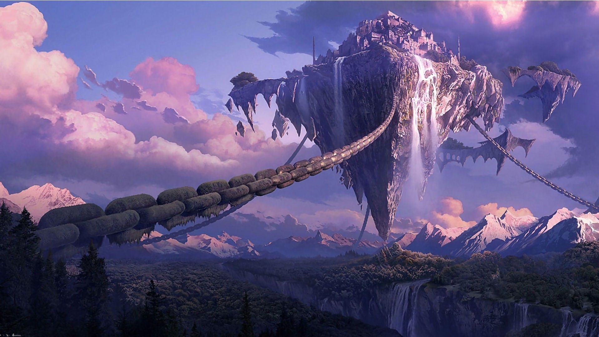 Isola volante con cascata fantasy, 1920x1080 1080p, Desktop