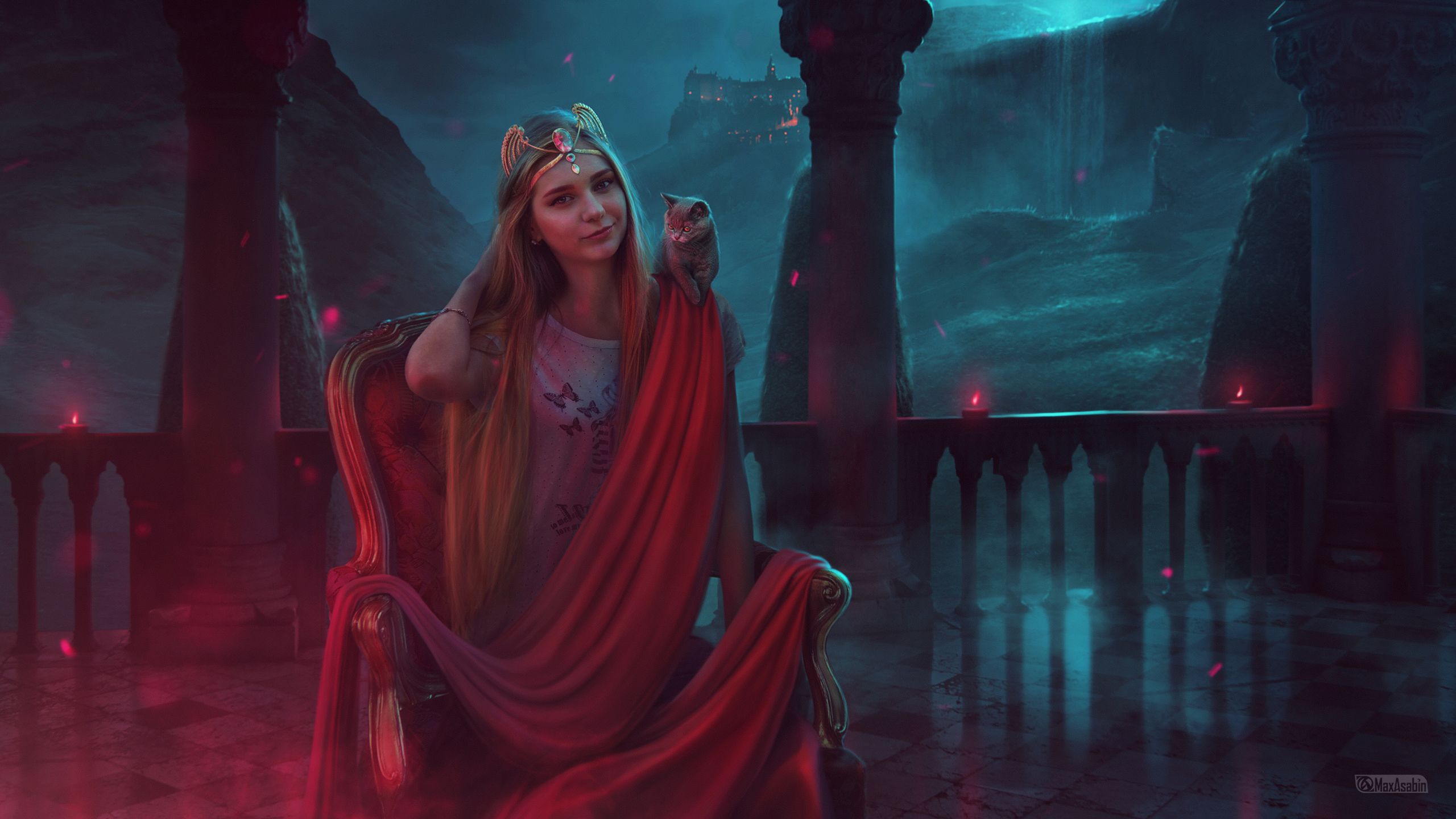 Regina fantasy su balcone notturno, 2560x1440 2K QHD, PC