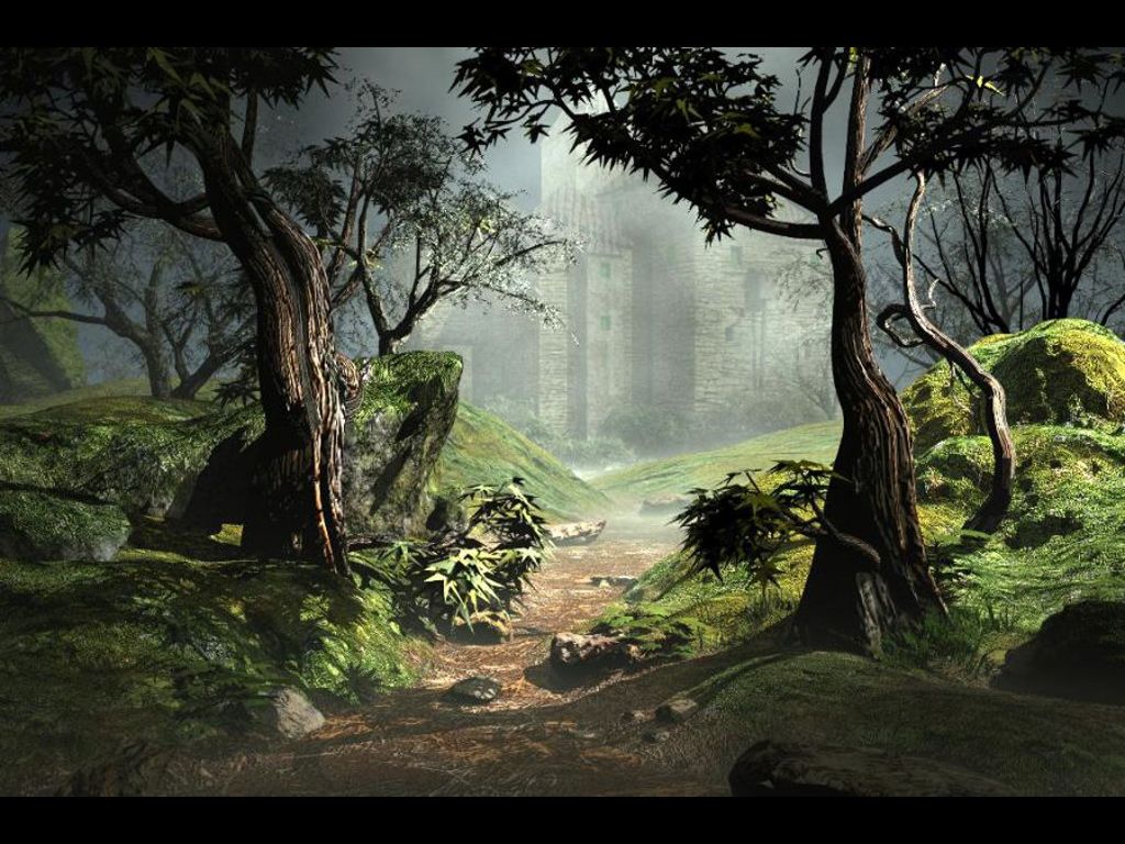 Foresta fantasy con castello nebbioso, 1024x768 HD, Desktop