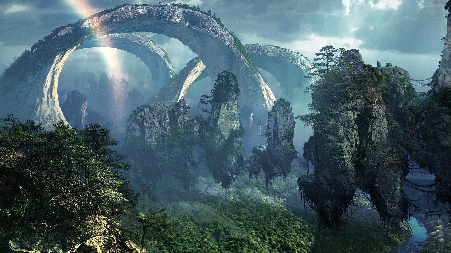 Isole fluttuanti con archi rocciosi, 1920x1080 Full HD, PC