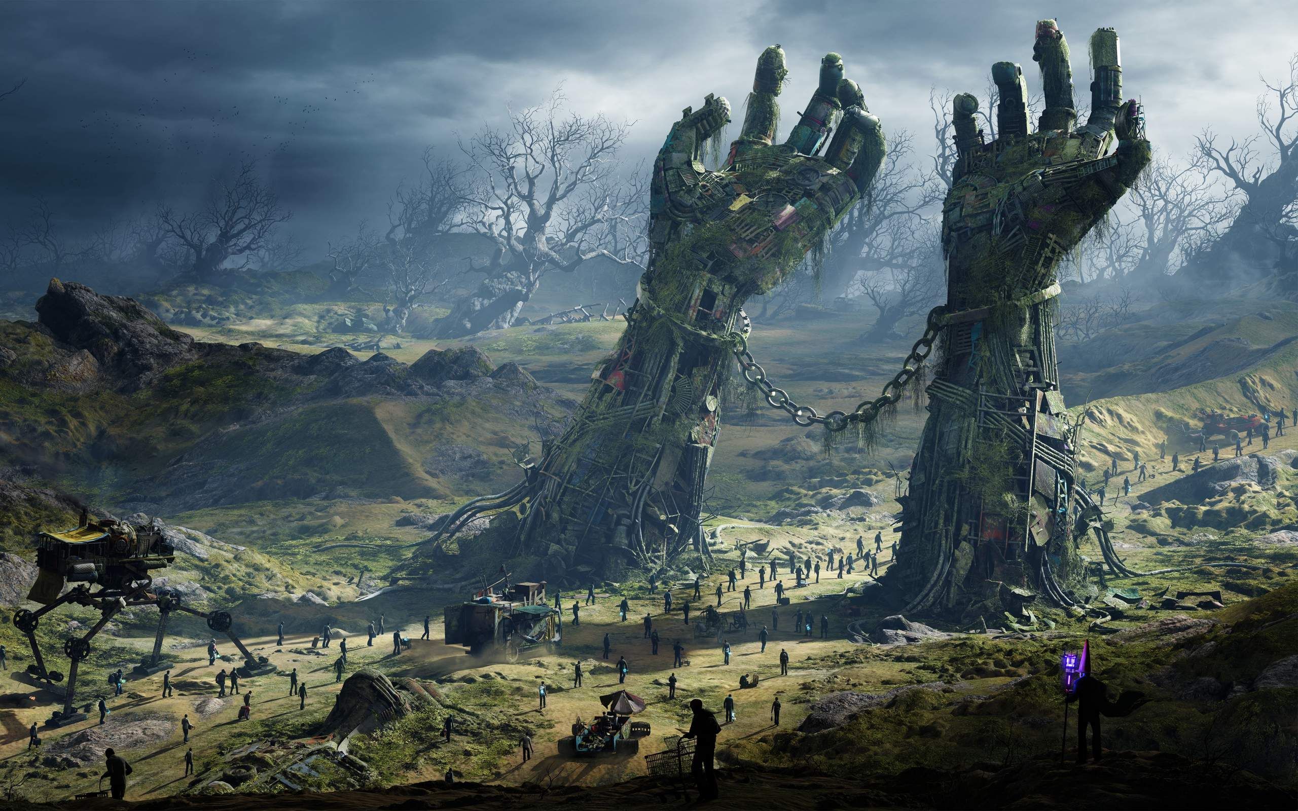 Mani giganti di pietra, paesaggio fantasy, 2560x1600 2K, PC