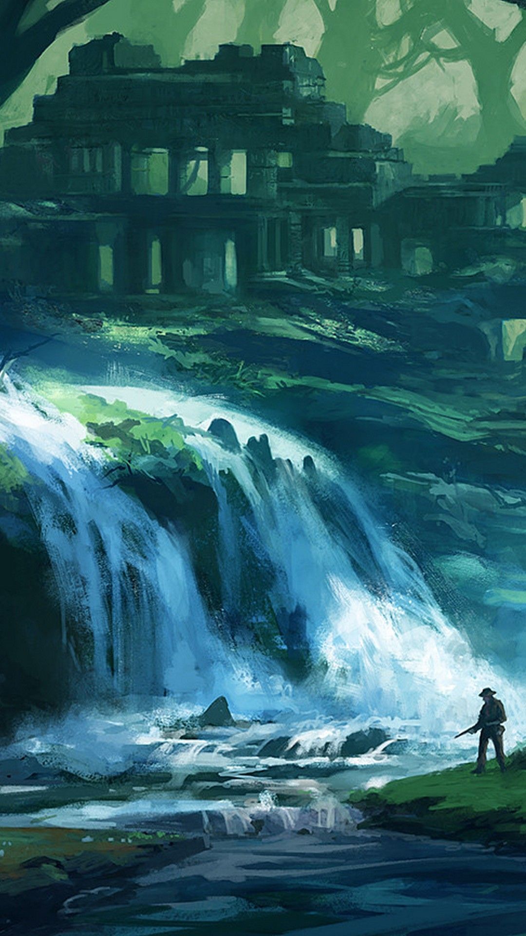 Rovine antiche con cascata, 1080x1920 Full HD Verticale, Samsung Galaxy