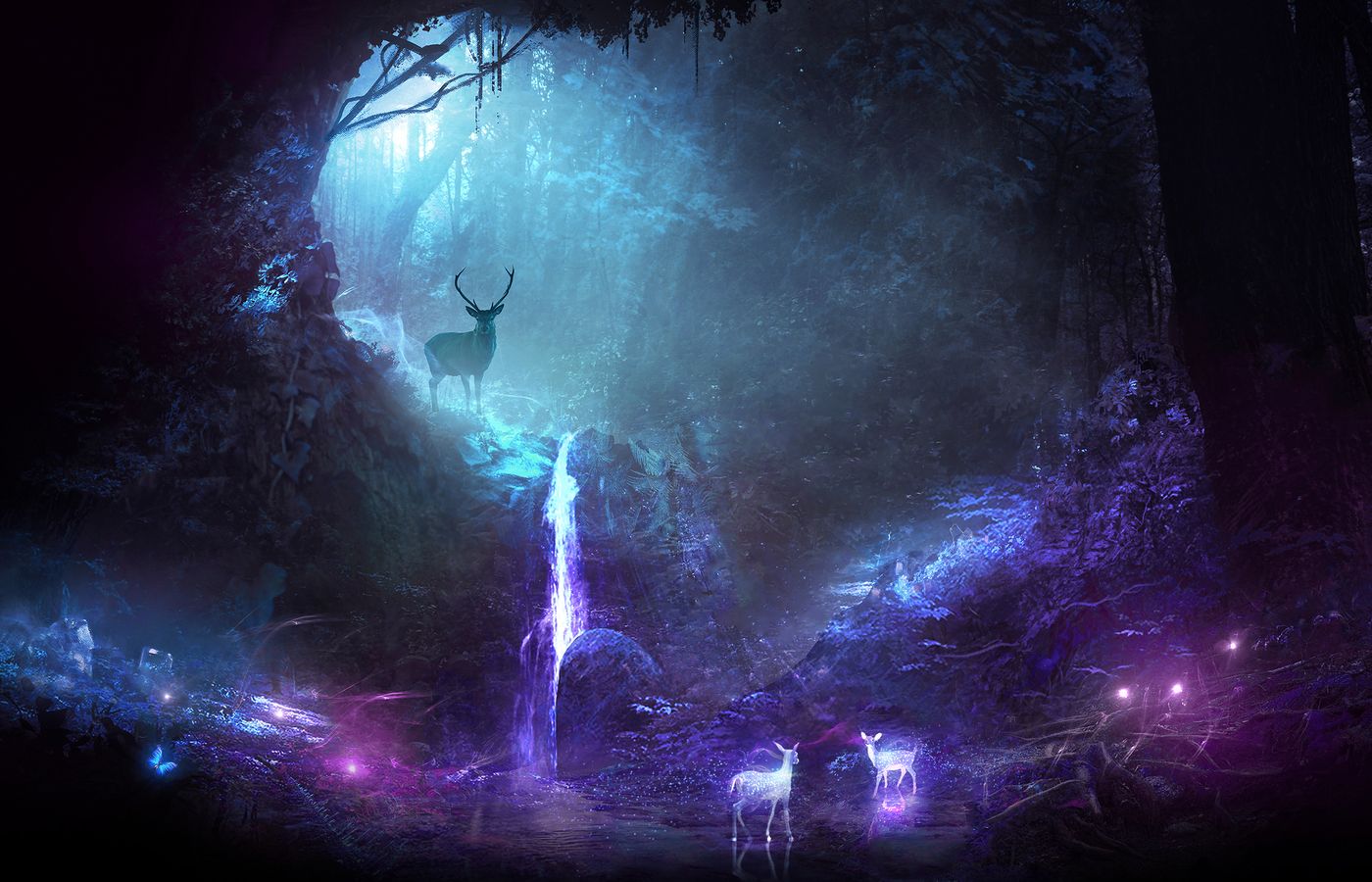 Cervi luminosi foresta magica, 1400x900 720p, PC