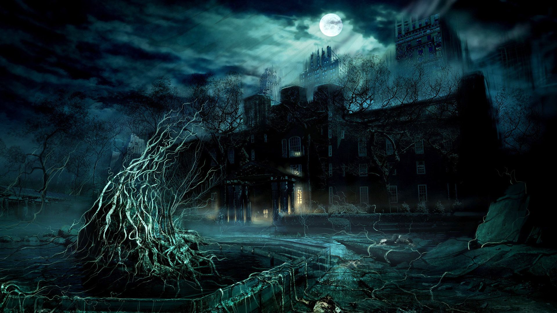 Castello oscuro con luna piena, 1920x1080 1080p, Desktop