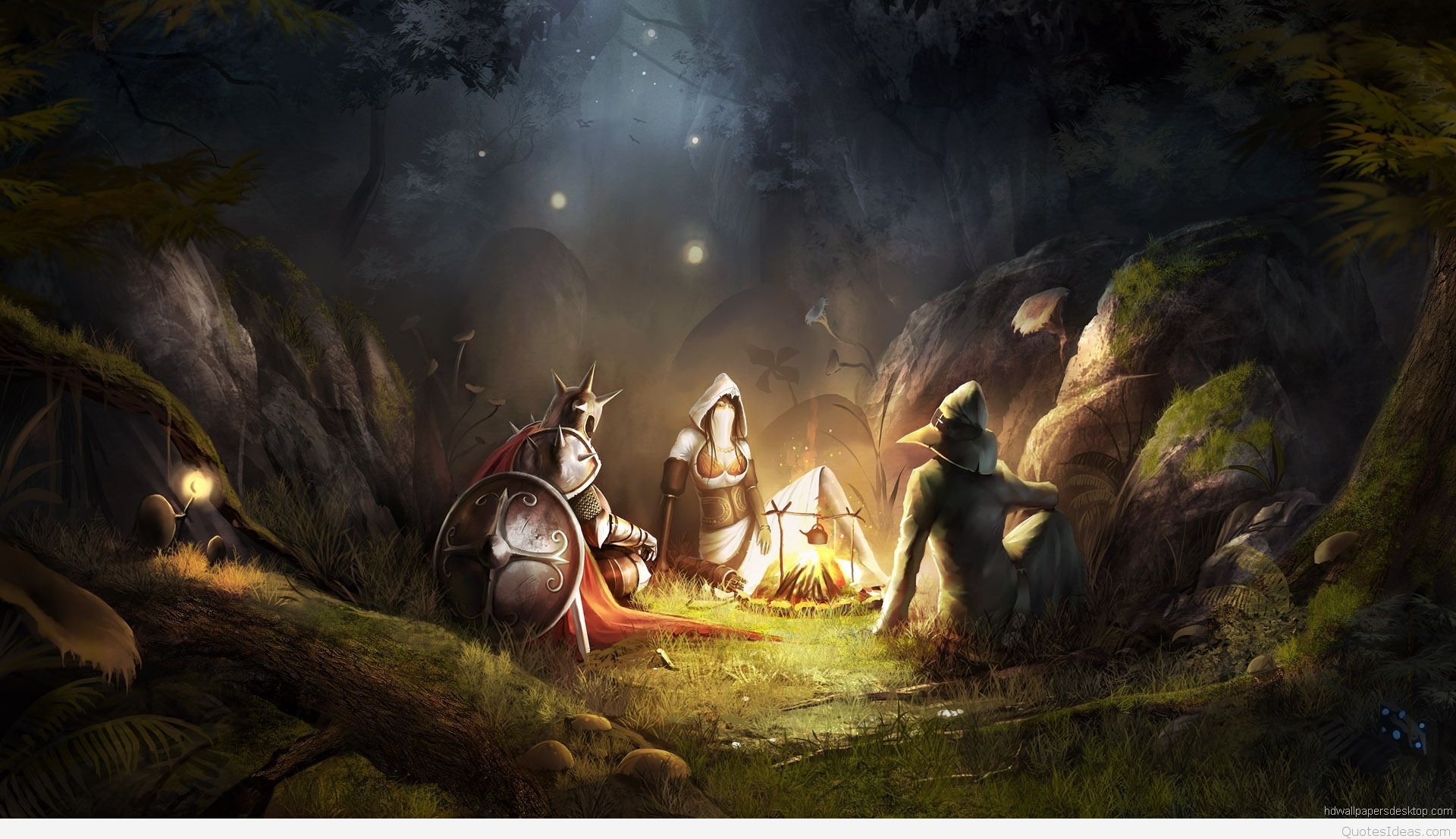 Avventurieri fantasy al falò, 1920x1107 Full HD, PC Desktop