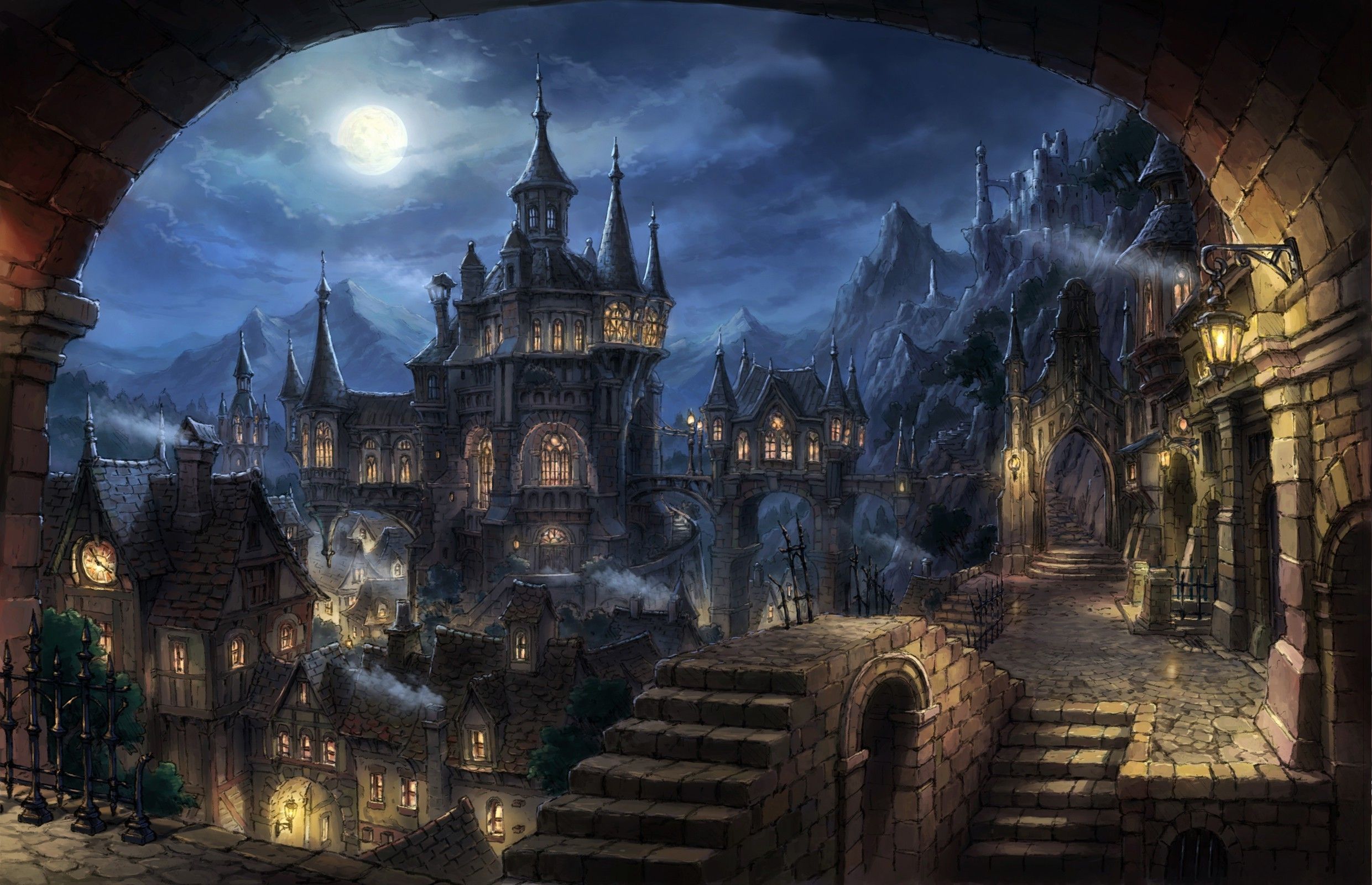 Castello fantasy notturno con luna, 2481x1600 Hi-Res, iMac