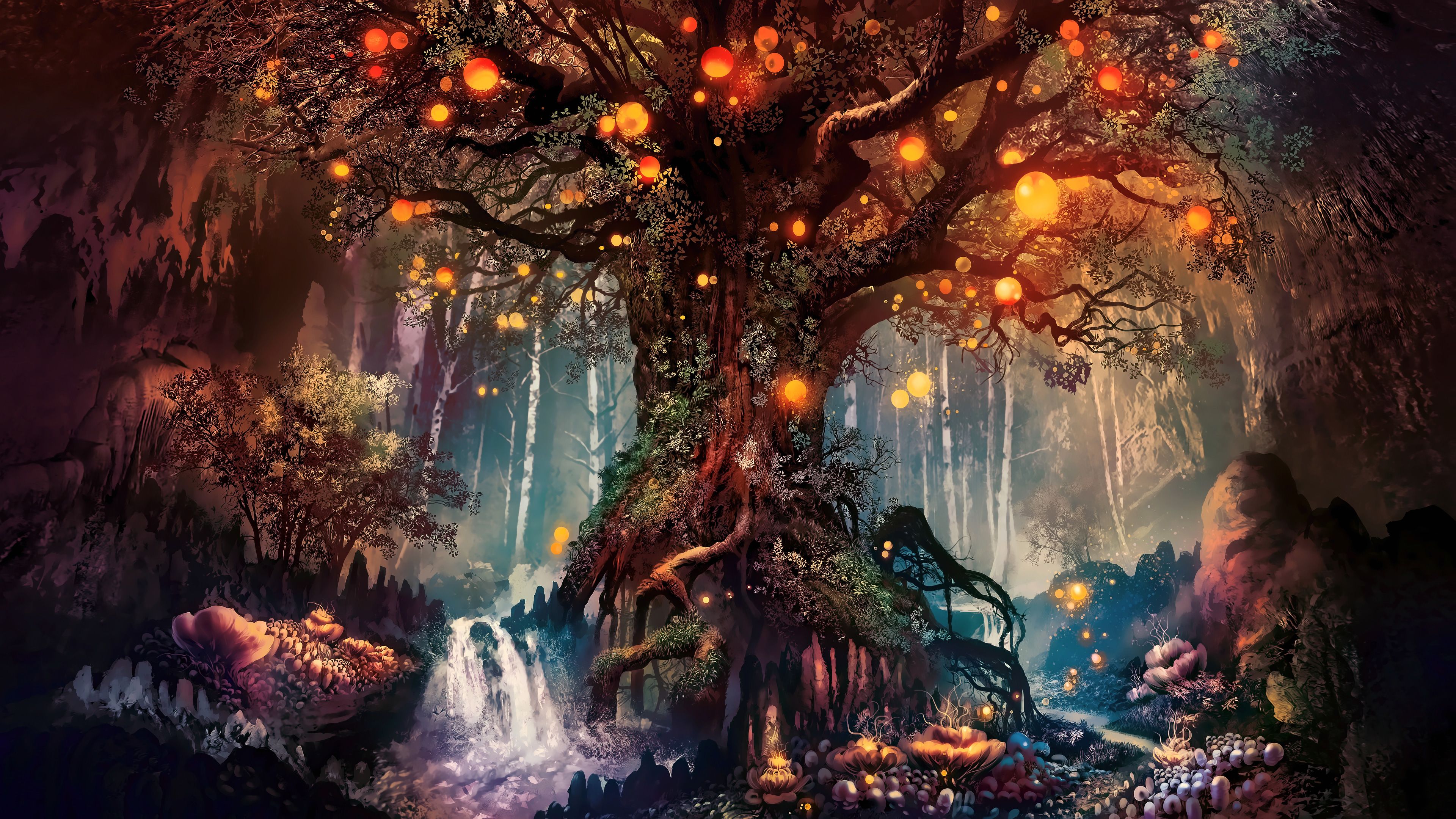 Albero magico luminoso foresta, 3840x2160 UHD, PC 4K