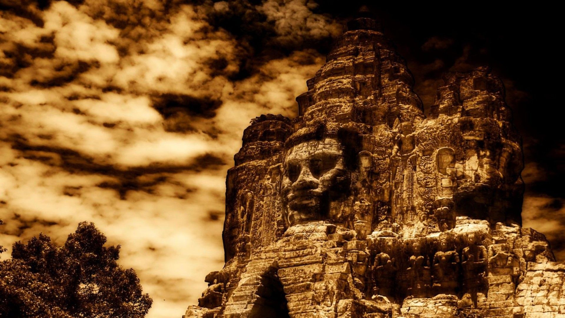 Volti scolpiti tempio antico, 1920x1080 1080p, Desktop