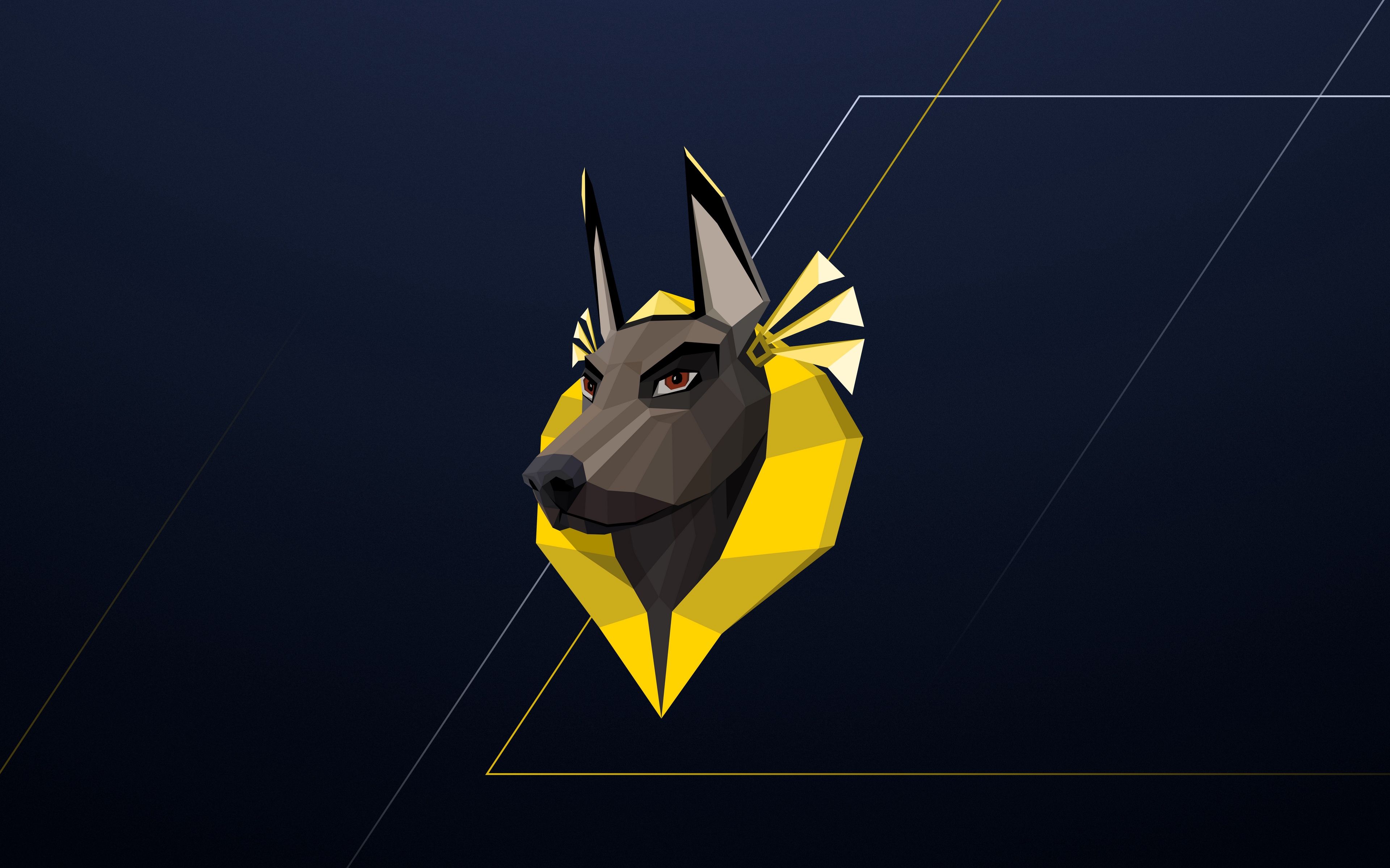 Anubis poligonale sfondo blu, 3840x2400 Ultra HD, 4K TV