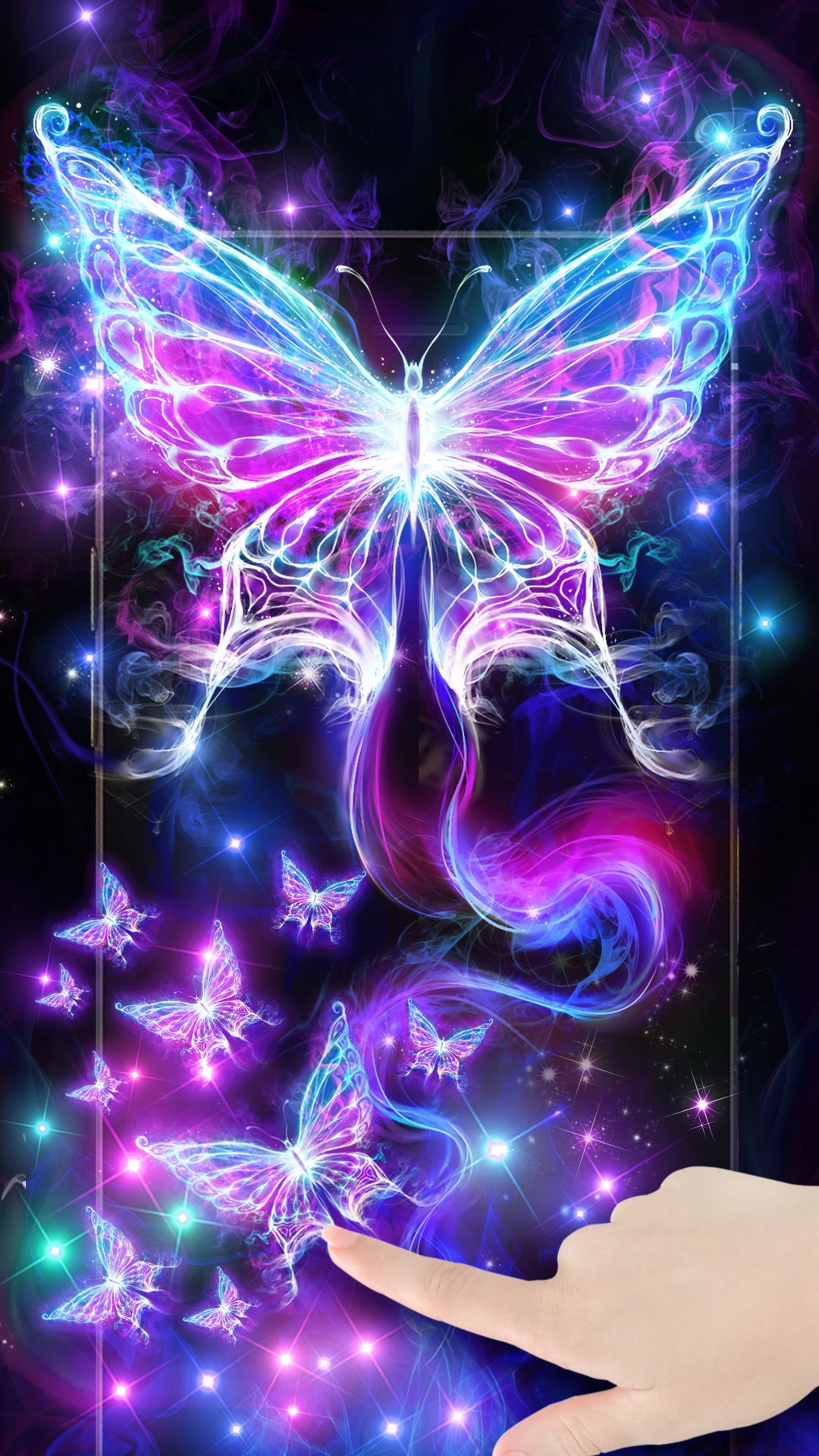 Farfalla neon fumo viola, 1080x1920 Full HD Verticale, Smartphone