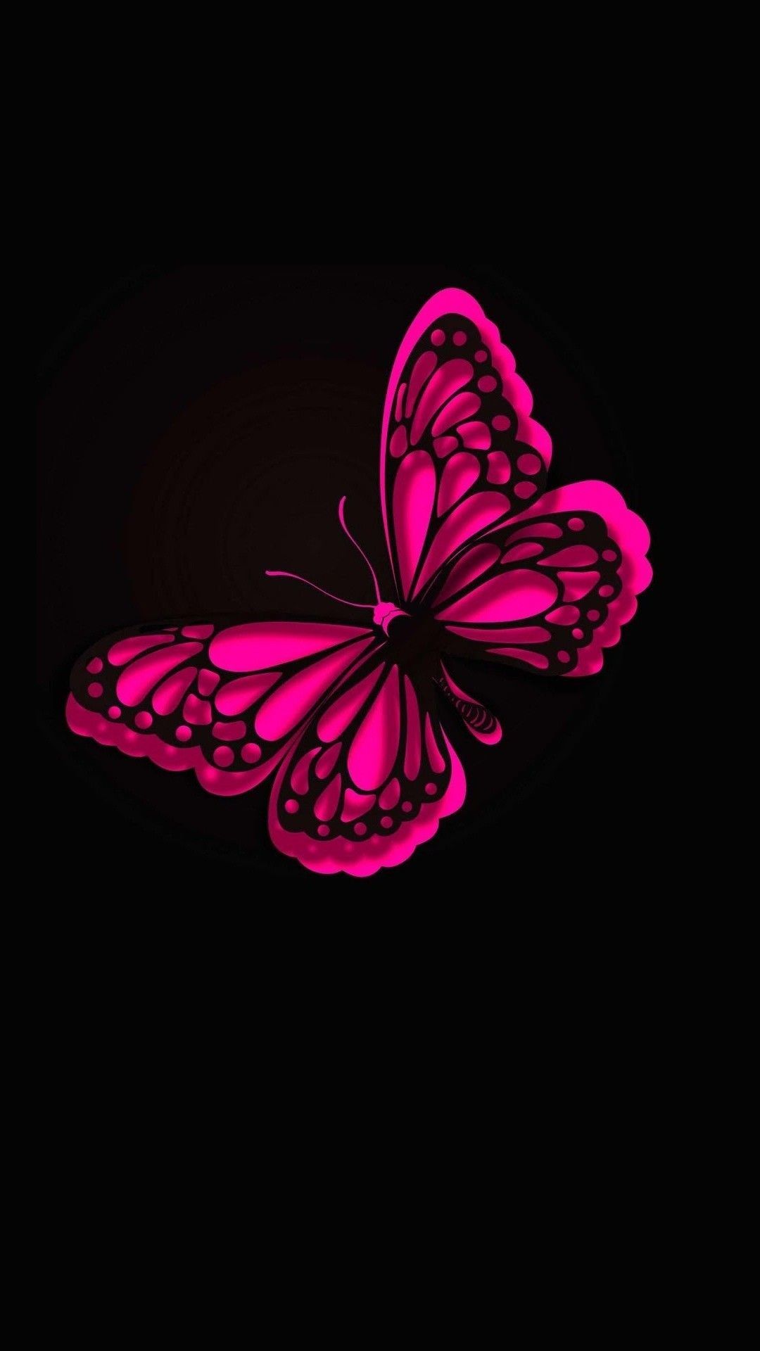 Farfalla neon rosa su nero, 1080x1920 Verticale, Telefono