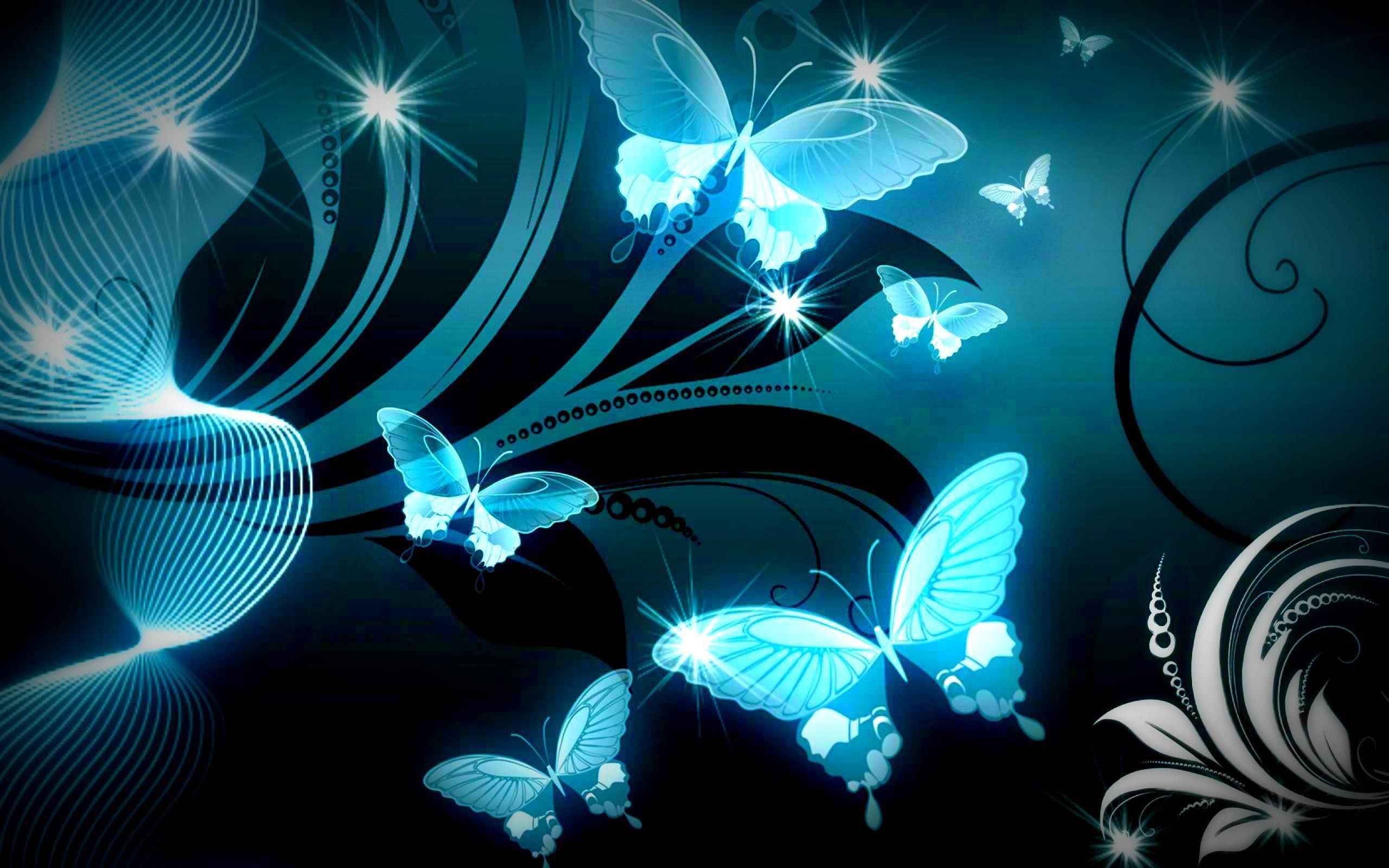 Farfalle blu neon luminose, 2560x1600 2K, MacBook Pro