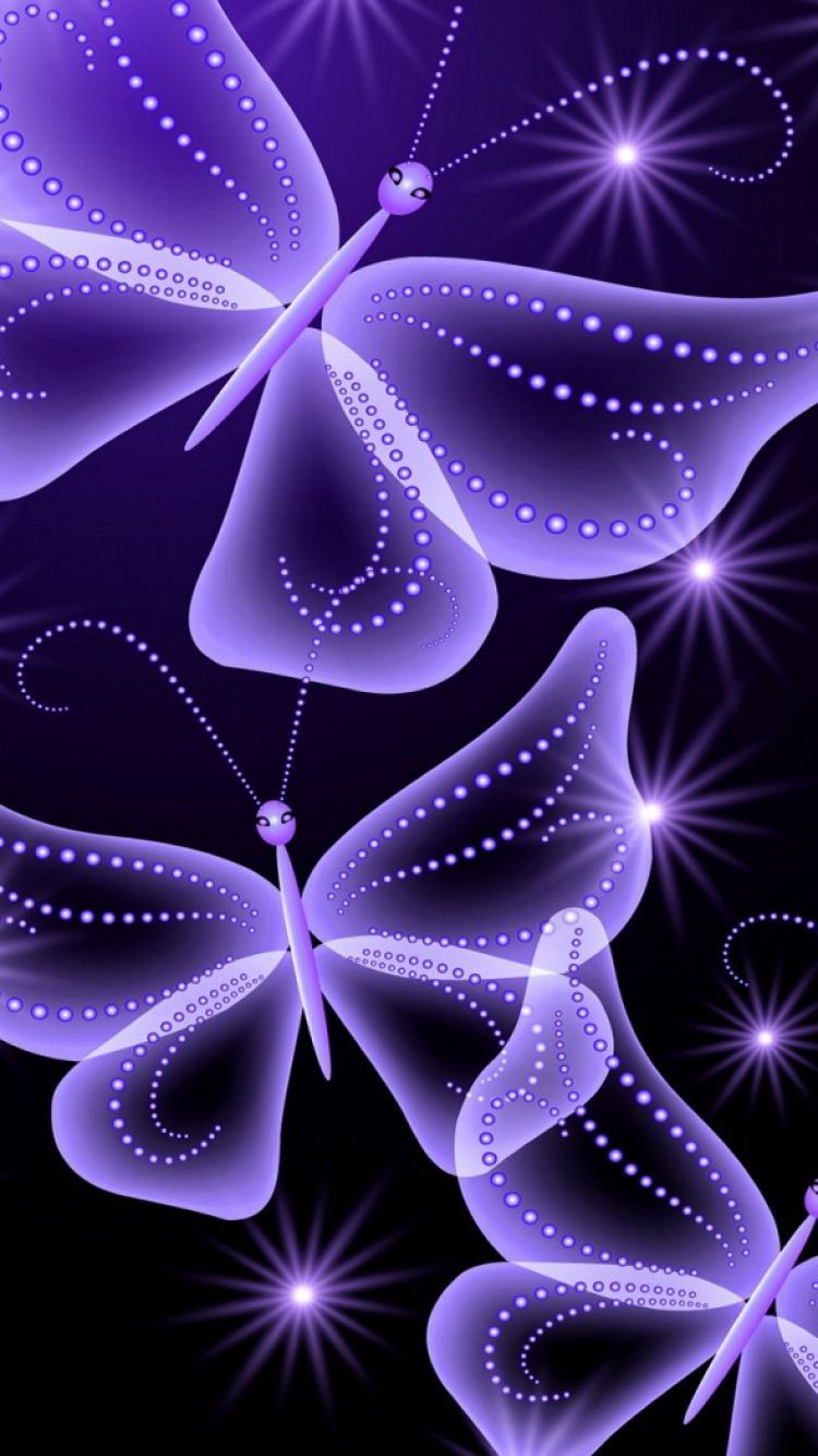 Farfalle viola neon luminose, 750x1334 Full HD Verticale, iPhone