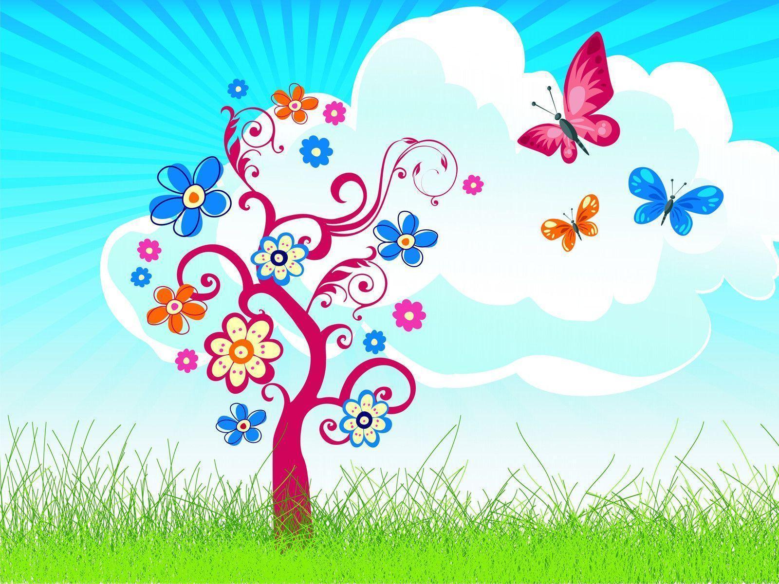 Farfalle colorate albero fiori, 1600x1200 HD Ready, Laptop