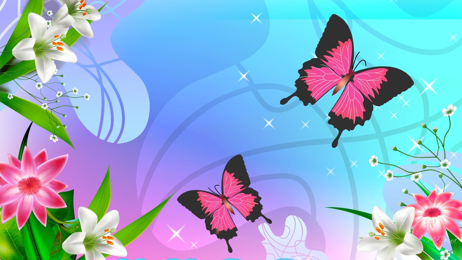 Farfalle rosa e fiori, 1920x1080 Full HD 1080p, Desktop