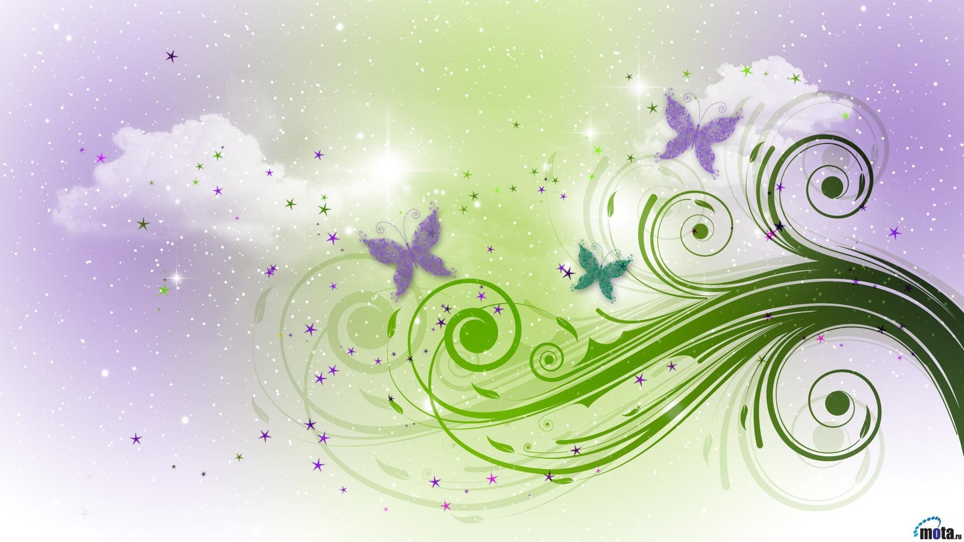 Farfalle e spirali decorative verdi, 1920x1080 Full HD 1080p, Laptop