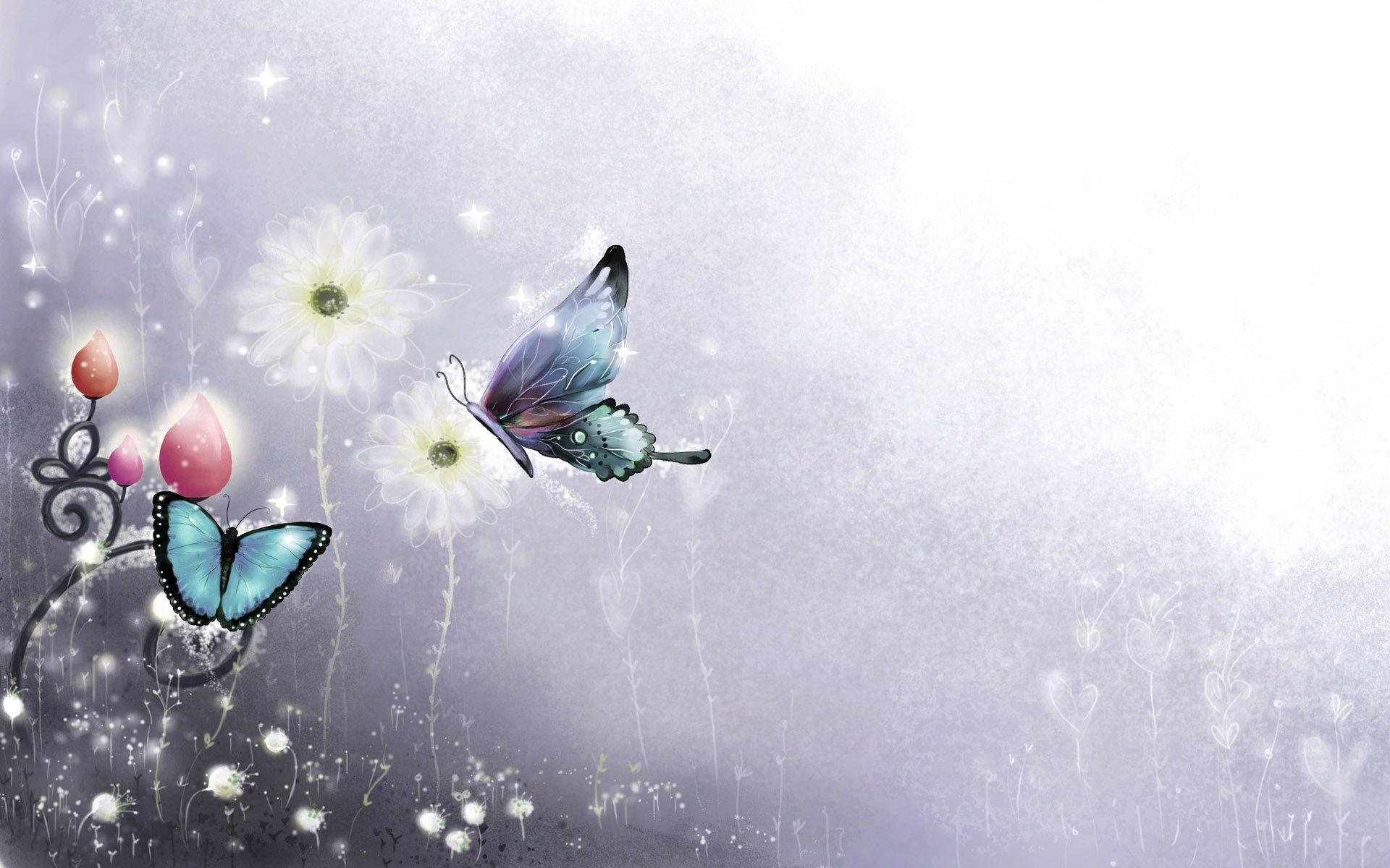 Farfalle blu e fiori bianchi, 1920x1200 Full HD+, Desktop