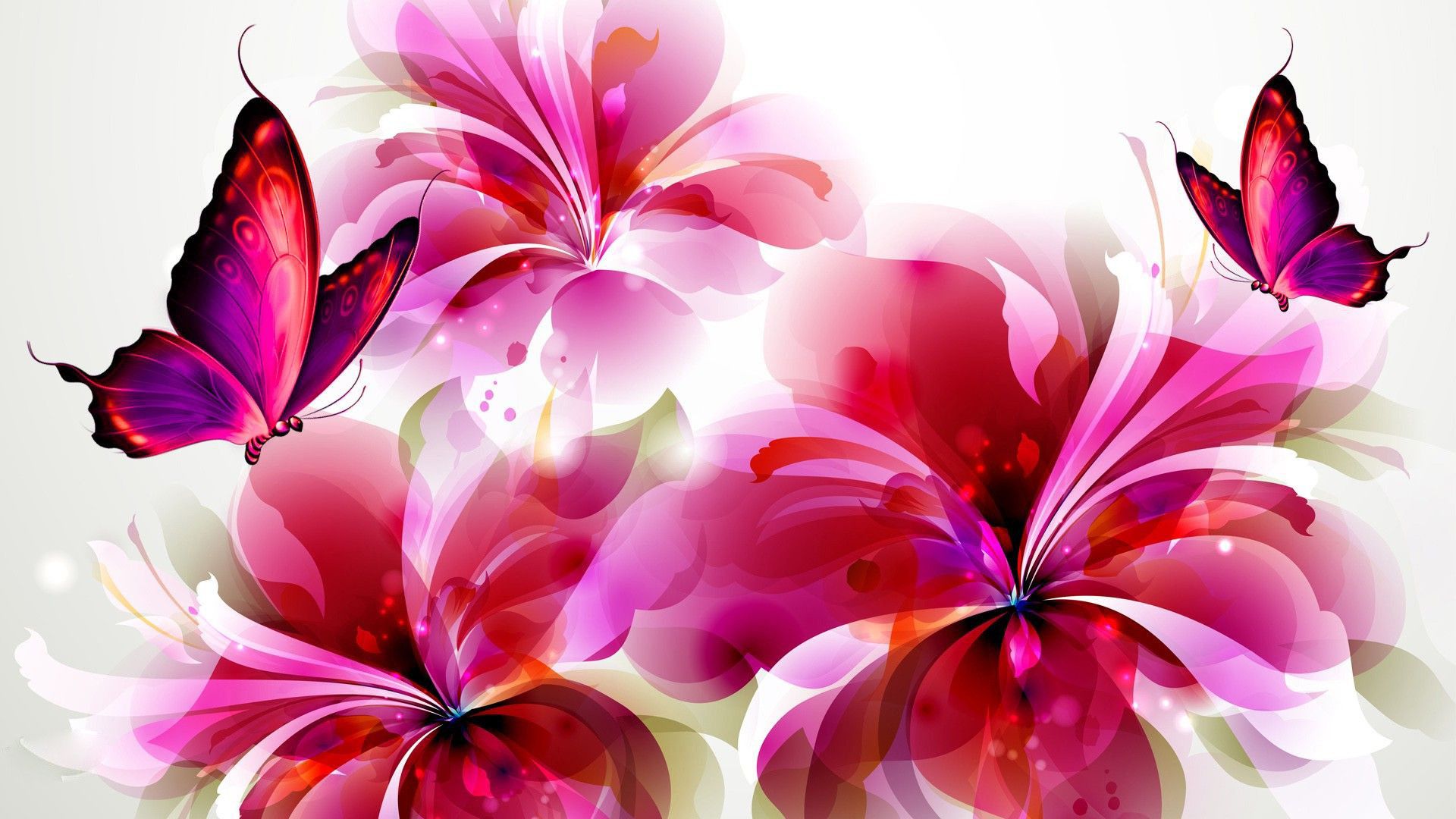 Farfalle animate e fiori rosa, 1920x1080 Full HD, Laptop