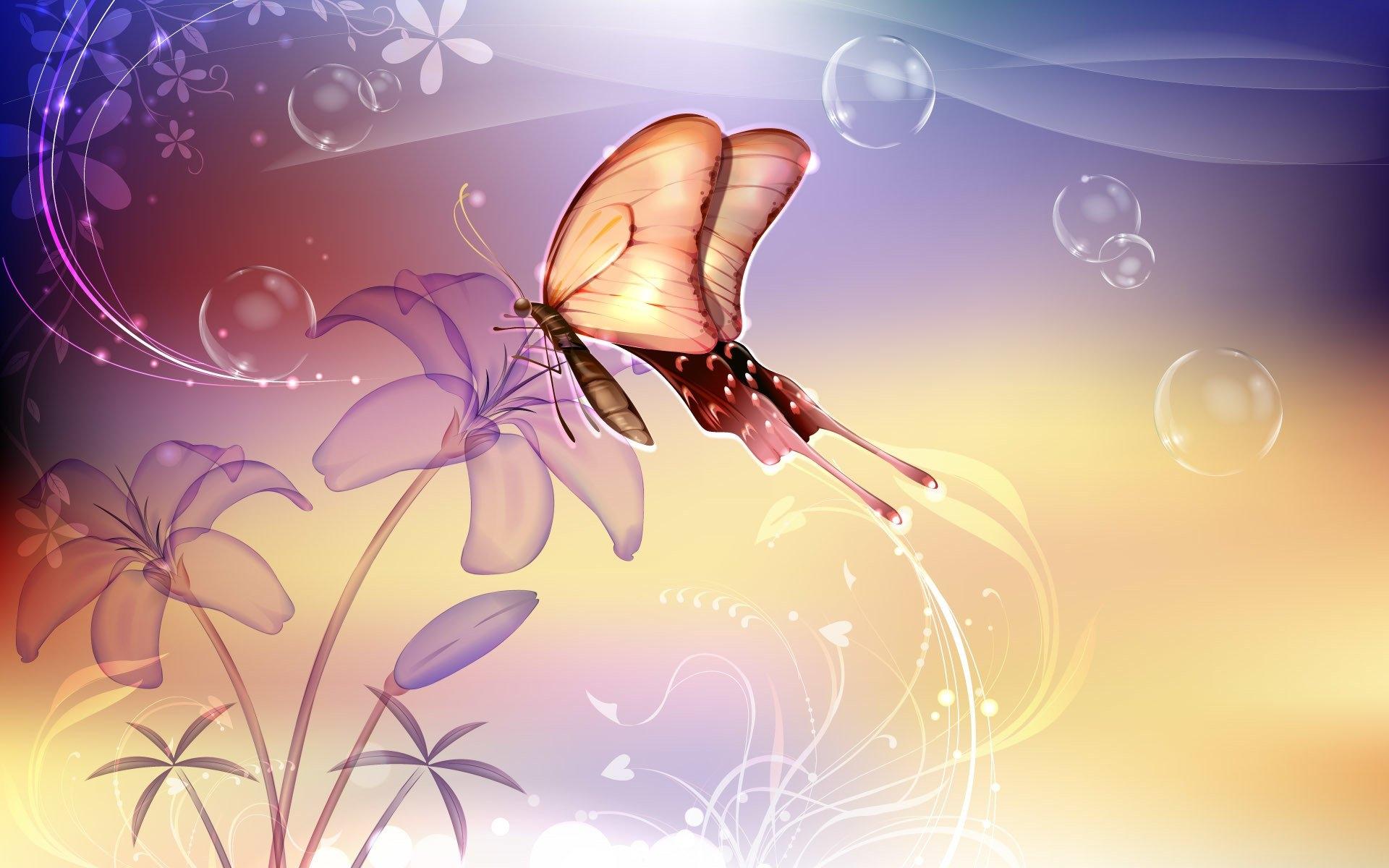Farfalla animata con fiori, 1920x1200 WUXGA, Desktop