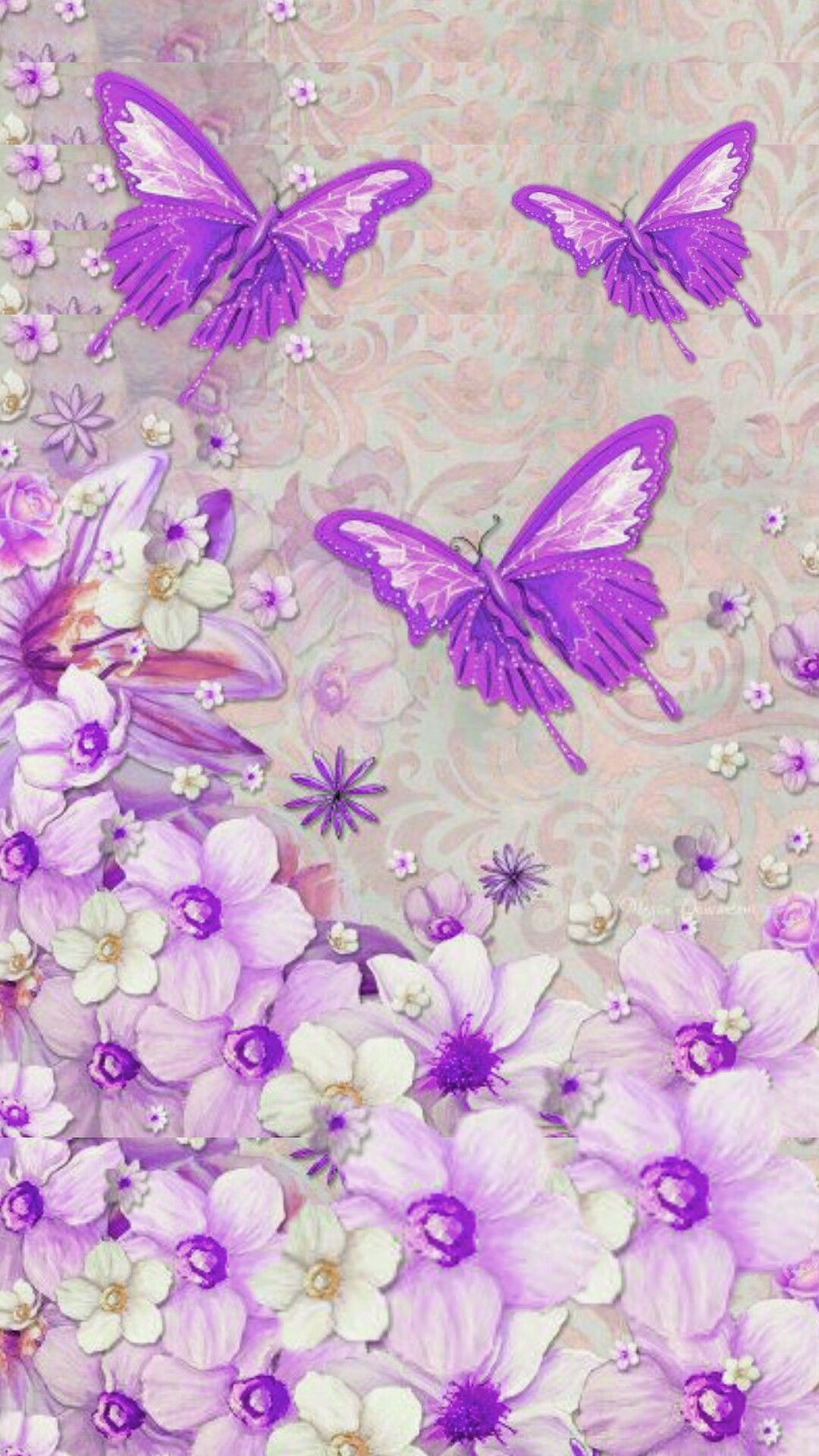Farfalle viola e fiori, 1080x1920 Full HD Verticale, Samsung Galaxy
