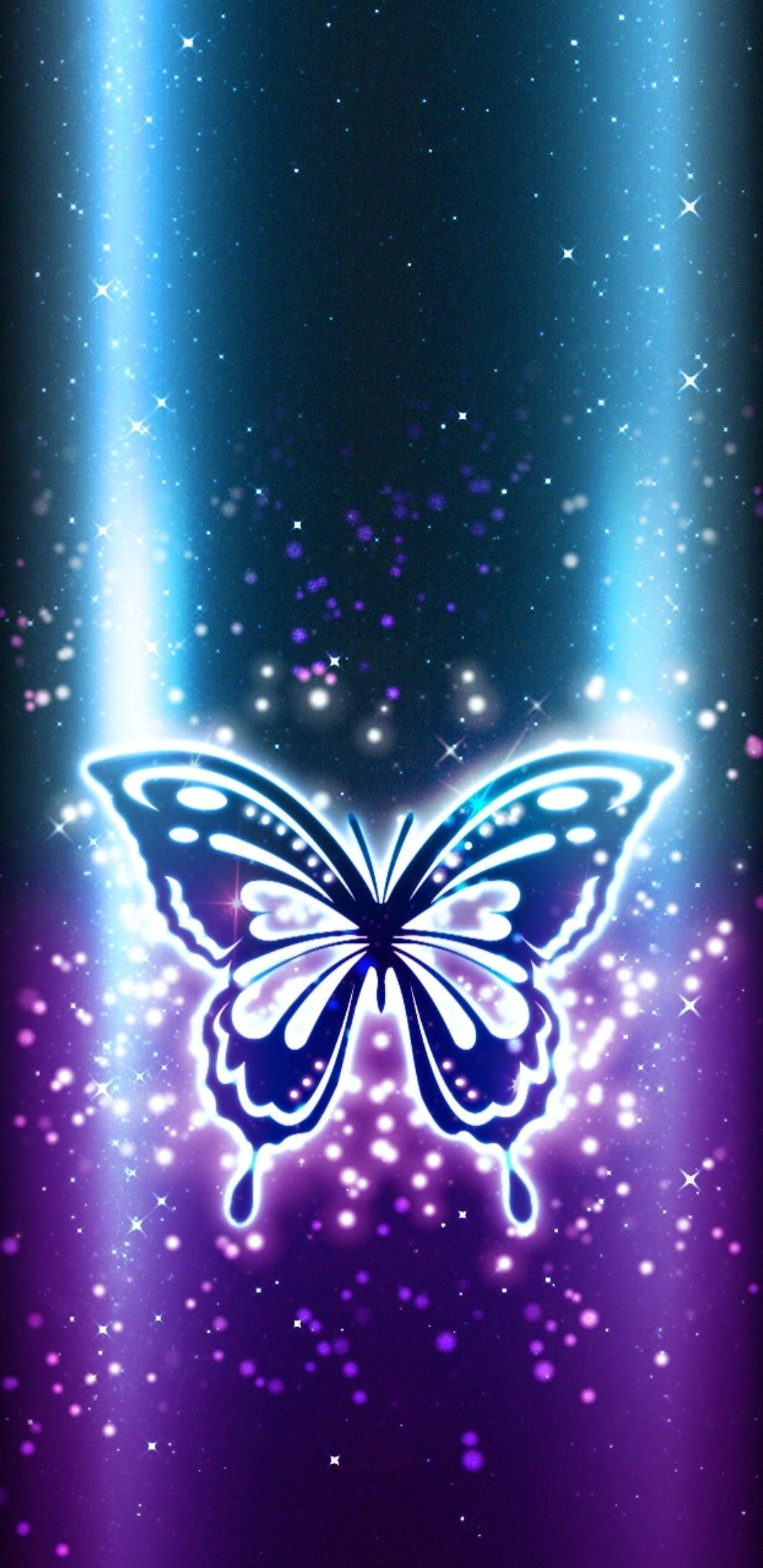 Farfalla luminosa blu viola, 1080x2220 Verticale, Telefono