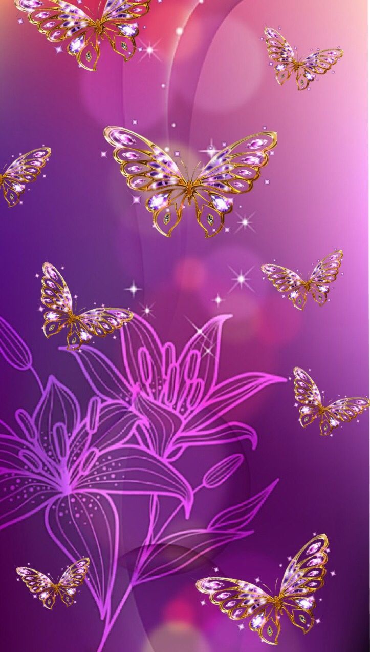 Farfalle dorate su viola, 723x1272 Full HD Verticale, Smartphone