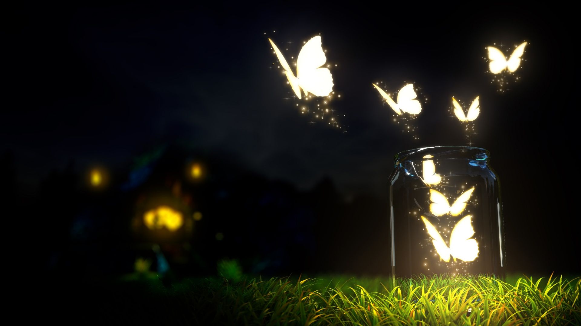 Farfalle luminose barattolo notte, 1920x1080 1080p, Desktop